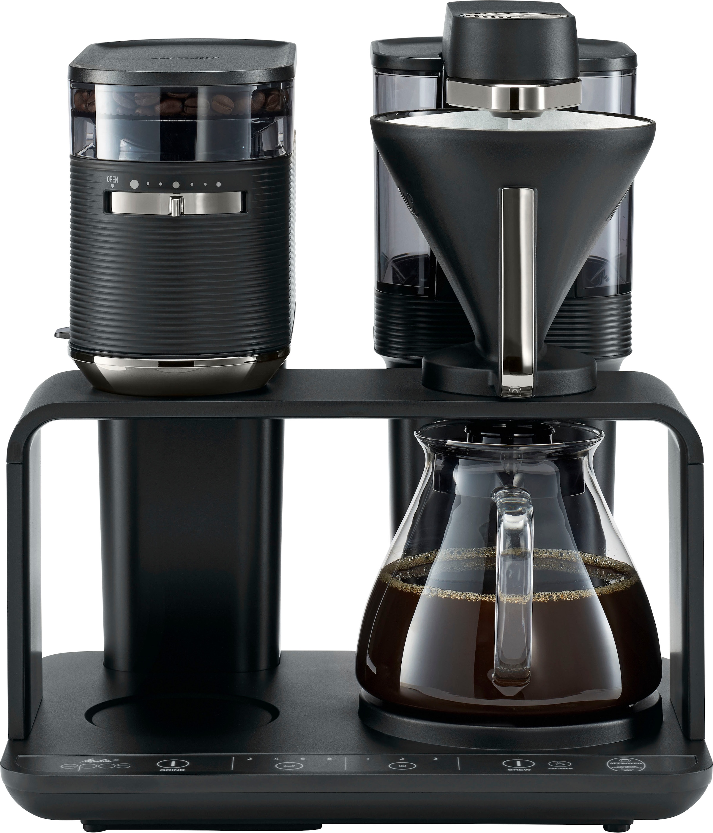 Melitta Kaffeemaschine mit Mahlwerk »EPOS® 1024-03 Schwarz/Silber  360°rotierender Wasserauslauf«, 1 l Kaffeekanne, Papierfilter, 1x4 mit 3  Jahren XXL Garantie
