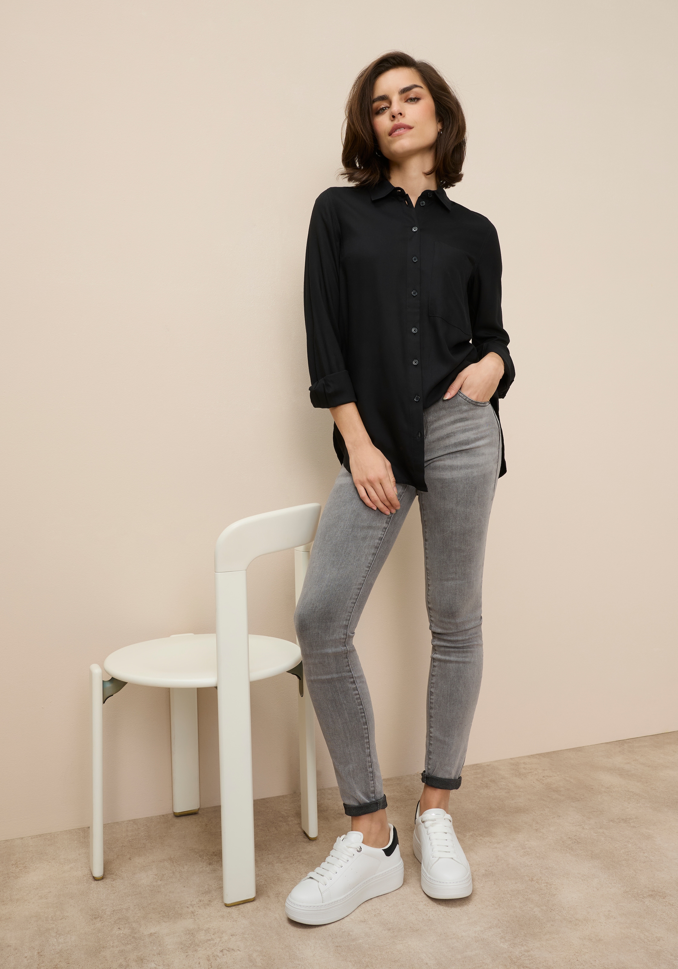 Tamaris Hemdbluse im Oversize-Look mit Tasche