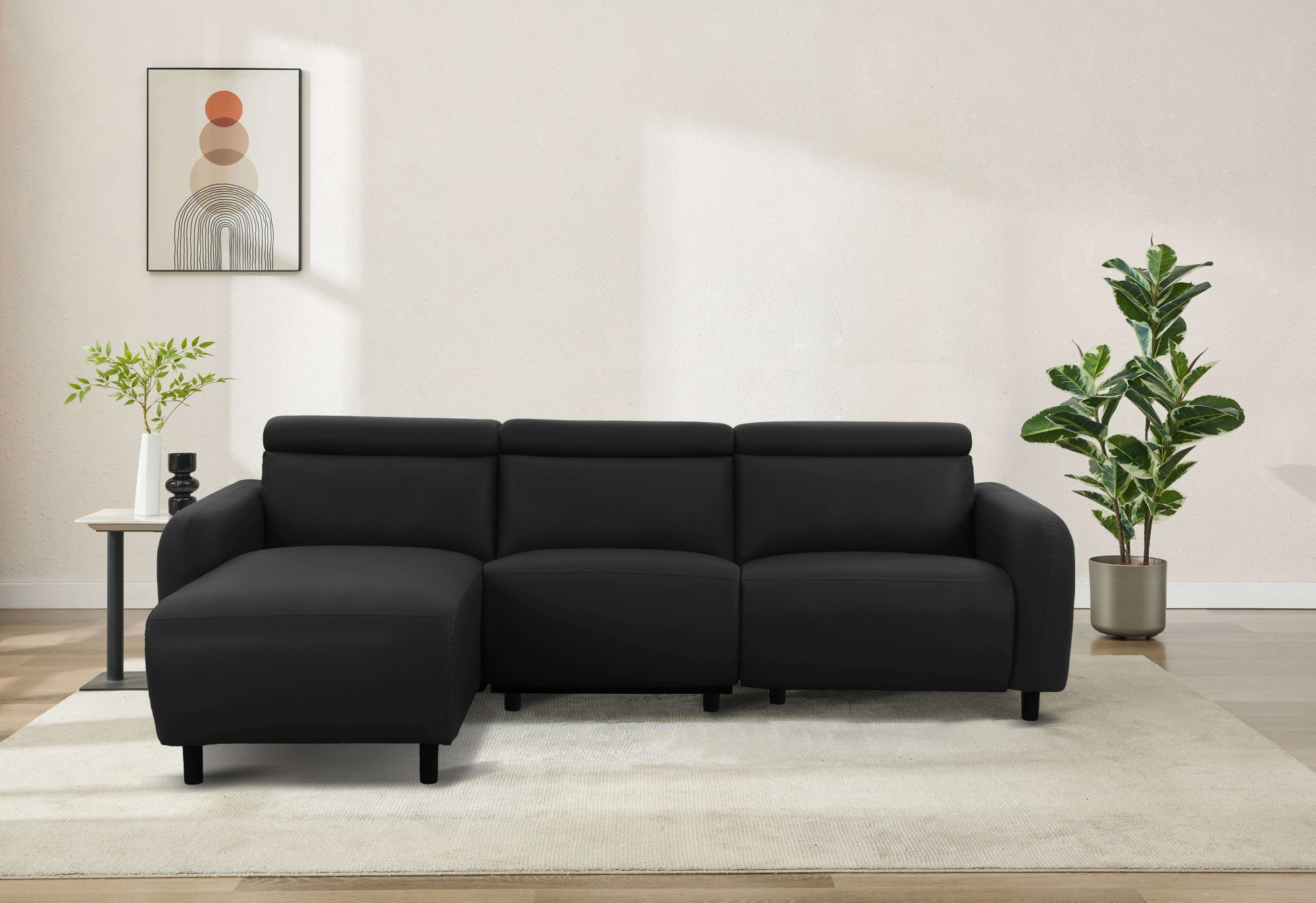 Home affaire Ecksofa »SKAANE Lederoptik, L-Form, 274 cm, manuelle u. elektrische Funktion,«, rundes Design, Kopfteilverstellung, Federkernpolsterung
