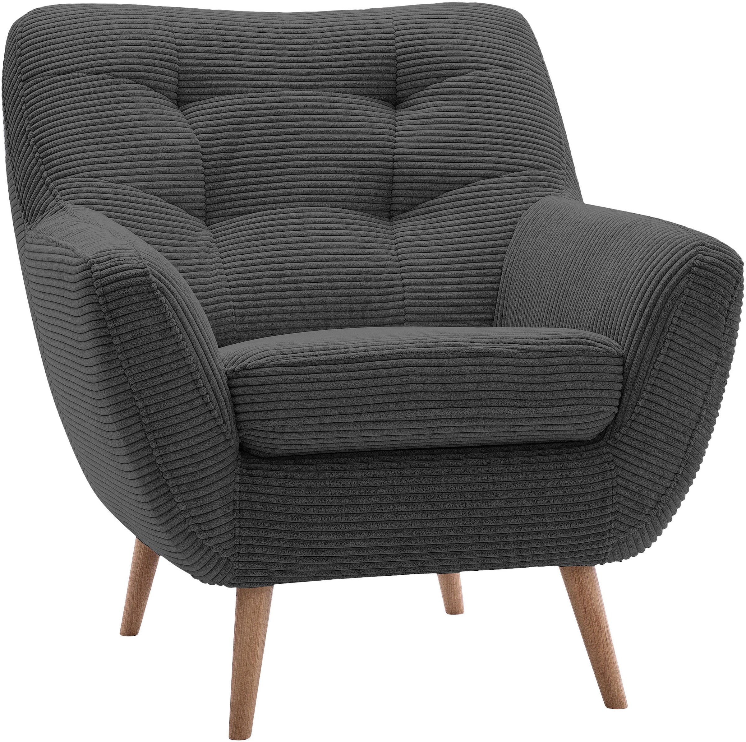 exxpo - sofa fashion Sessel »Scandi, Loungesessel mit tollem Sitzkomfort, hochwertige Polsterung«, bequem, hohe Holzfüße