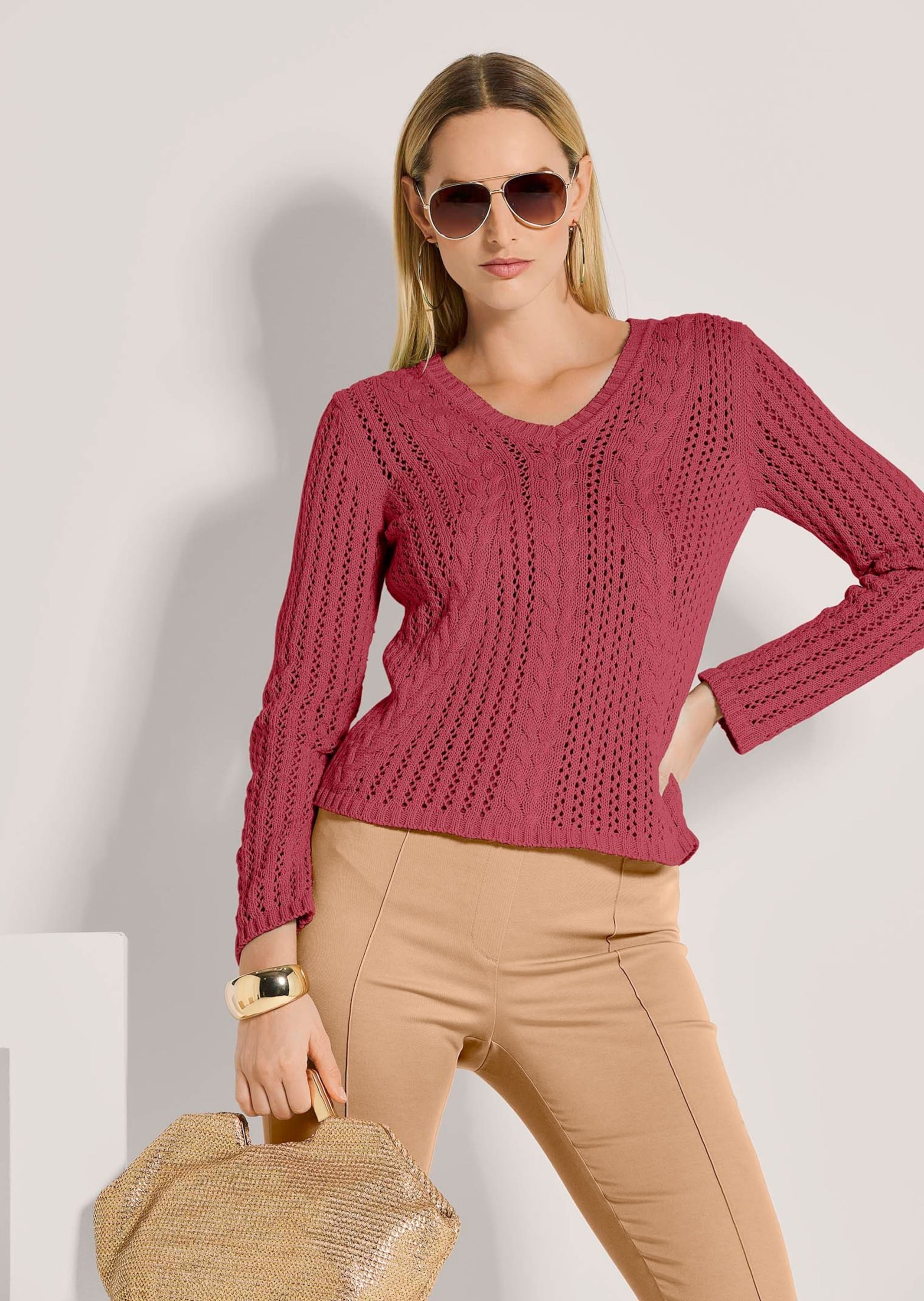 MADELEINE Longpullover »Pullover Zopfpullover mit Ajour-Elementen«