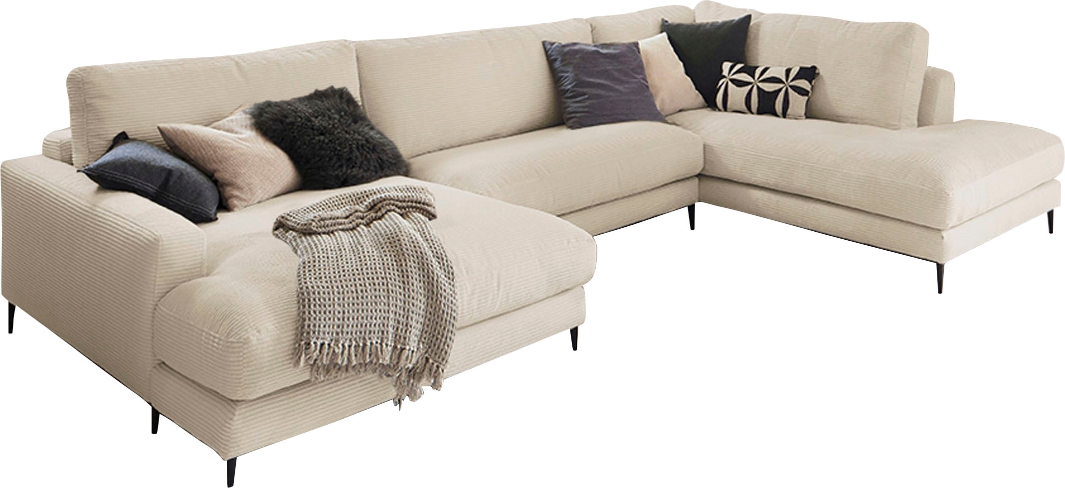 INOSIGN Wohnlandschaft »Downtown XXL B/T/H: 341/223/84 cm Loungemöbel zum Relaxen«, weicher Sitzkomfort, Cord-Bezug, weicher Sitzkomfort U-Form