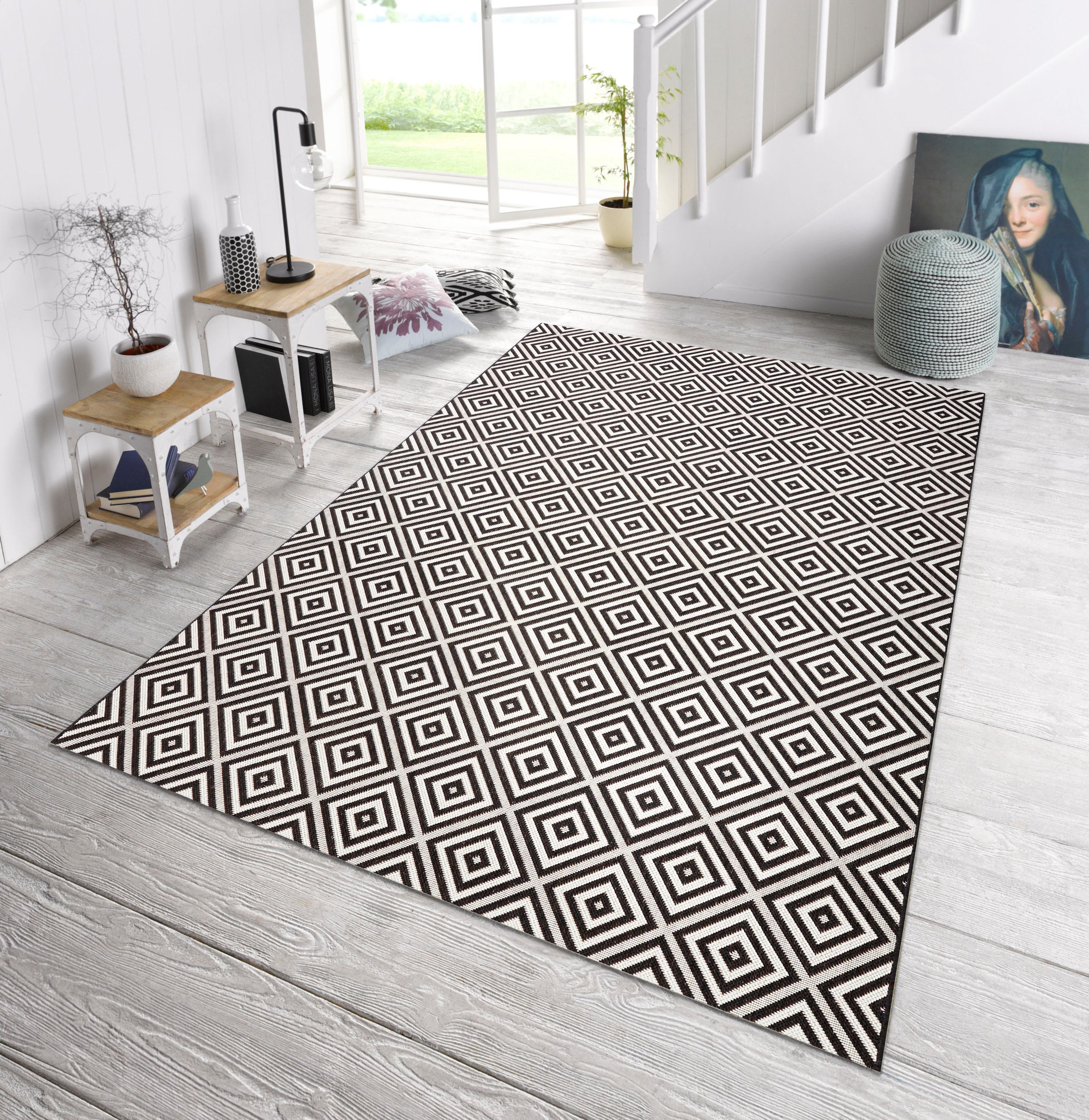 NORTHRUGS Teppich »Karo«, rechteckig, 8 mm Höhe, In- & Outdoor, Läufer, Wetterfest, Raute, Balkon, Garten, Flur