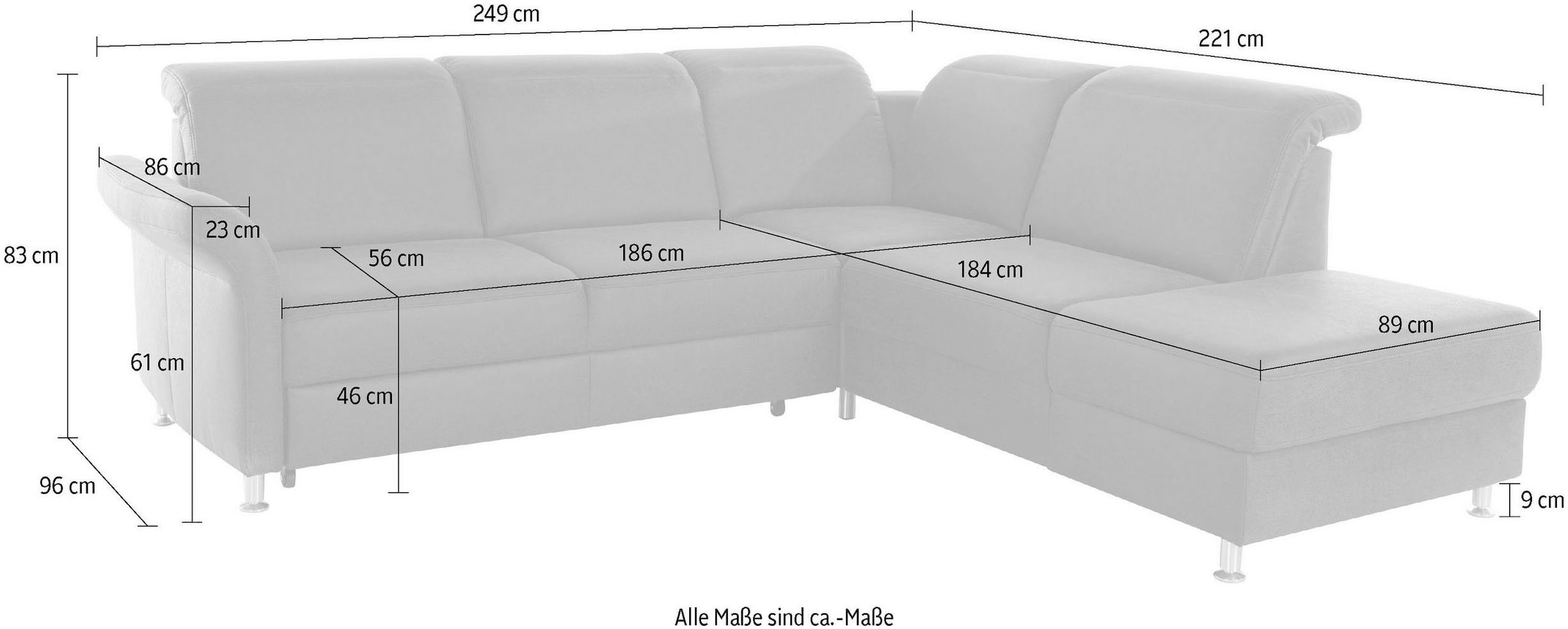 sit&more Ecksofa »Darwin L-Form« inklusive Federkern, wahlweise mit Kopfteilverstellung, Bettfunktion