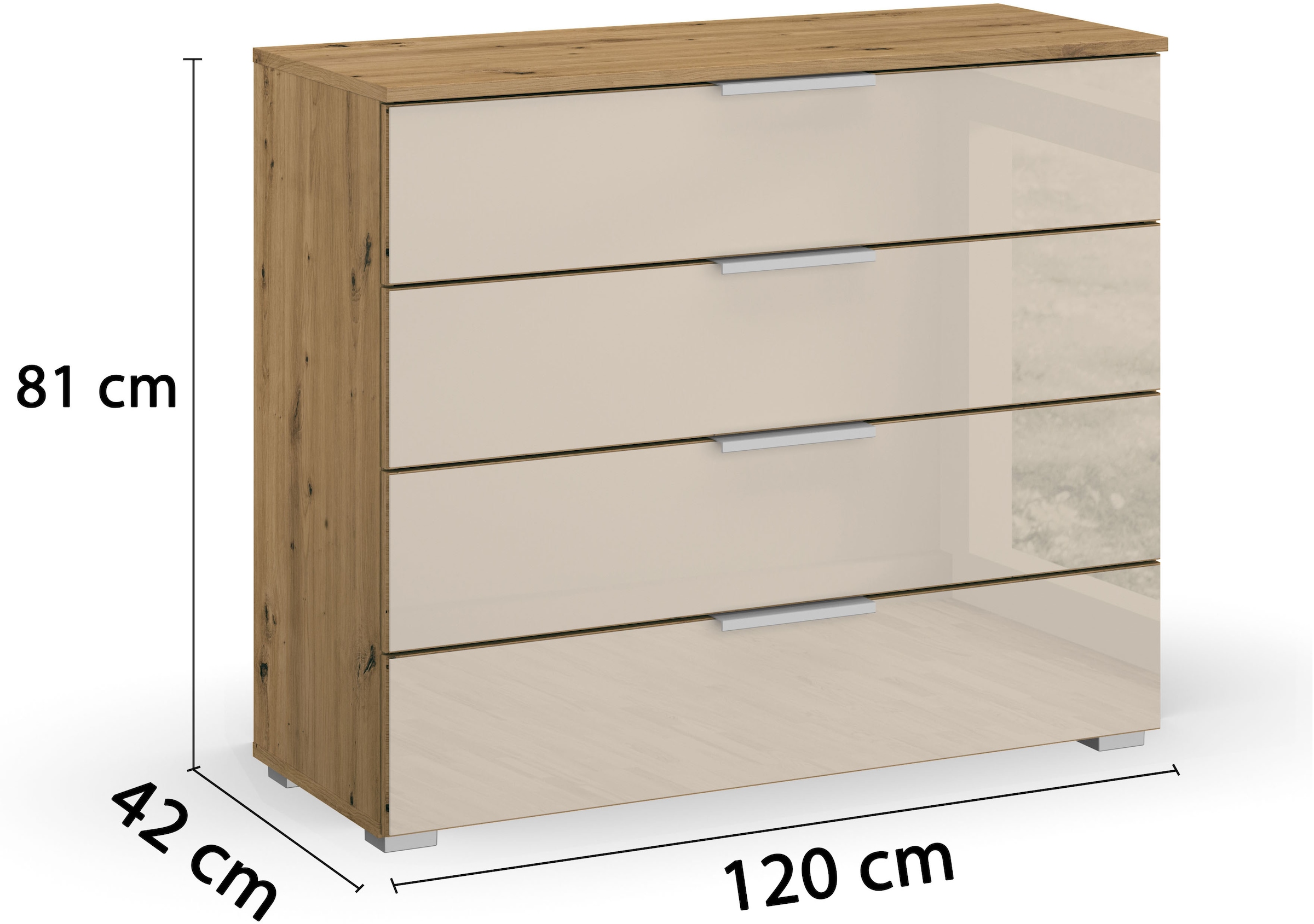 rauch Schubkastenkommode »Sideboard Kommode Schubkastenkommode KOLUNA mit Glasfront« Breite 80 cm,  vier große und geräumige Schubladen mit viel Stauraum MADE IN GERMANY
