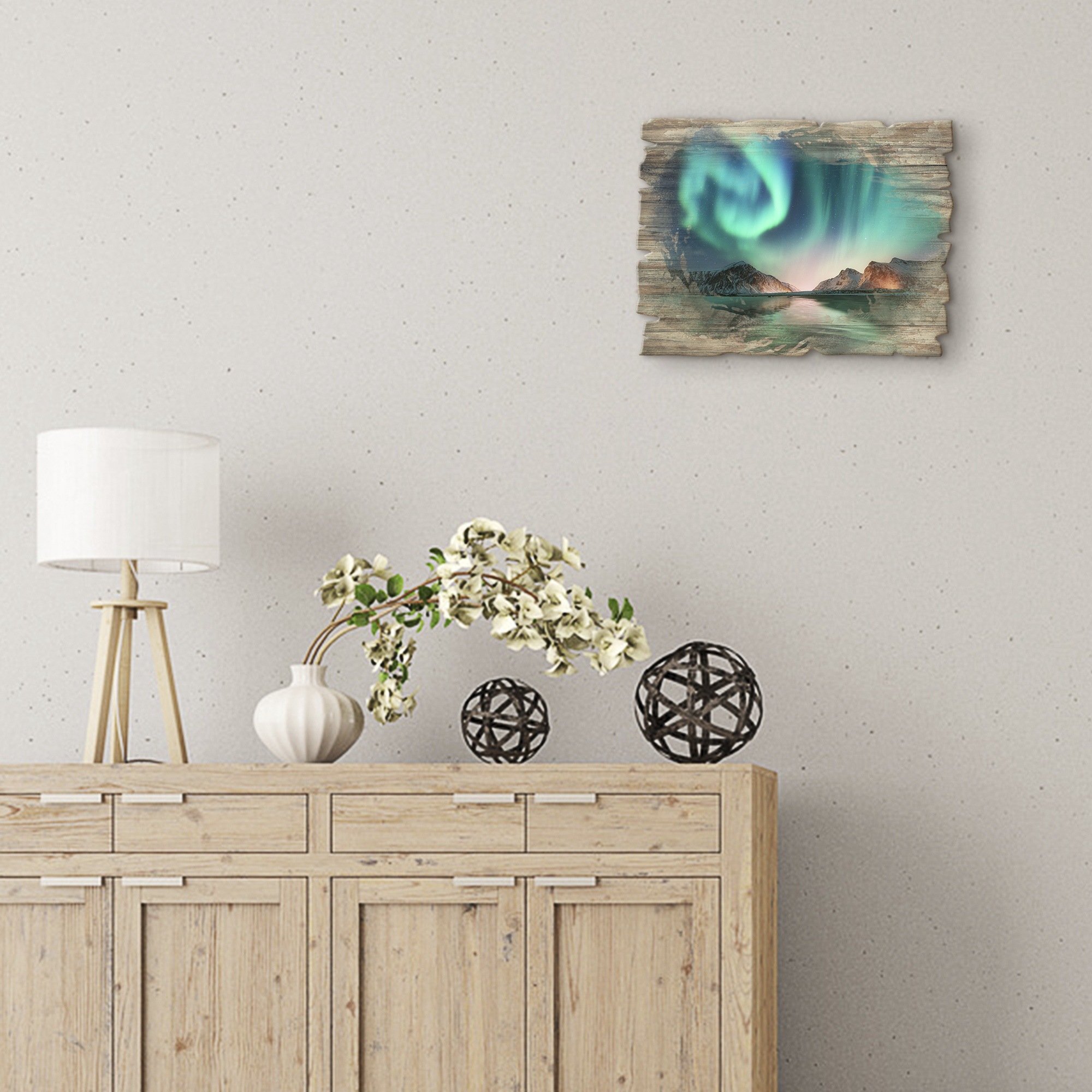 Artland Holzbild »Auroraborialis - Nördliches Polarlicht«, Europa, (1 St.)
