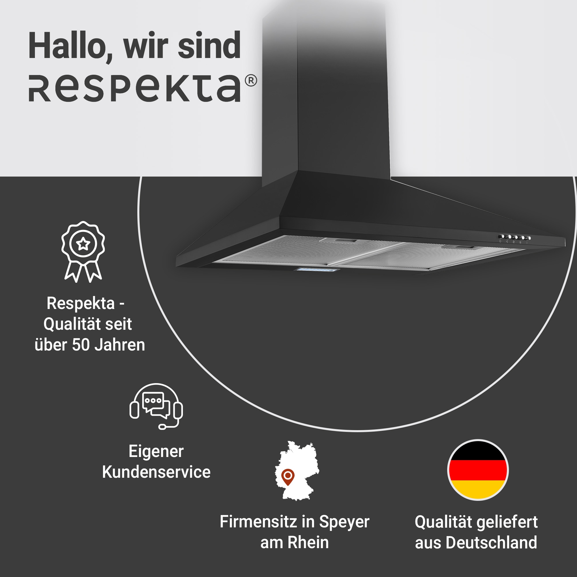RESPEKTA Kaminhaube »CH 22055 SA« 60 cm, 3 Leistungsstufen, LED-Beleuchtung, Ab- und Umluftfähig