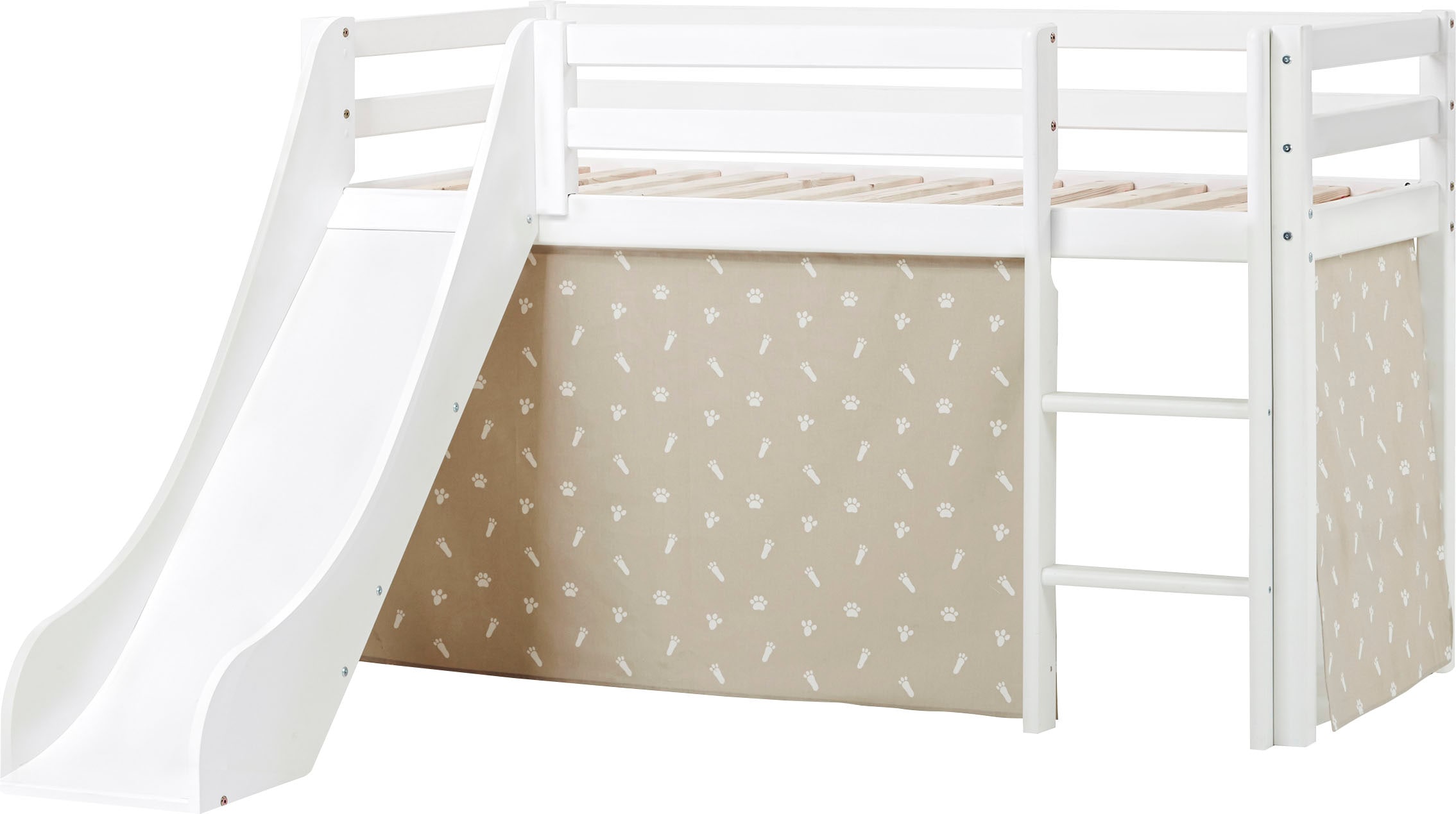 Hoppekids Hochbett »«Pets Silbergrau»«, Rutsche & Vorhang Grau und viel Auswahl