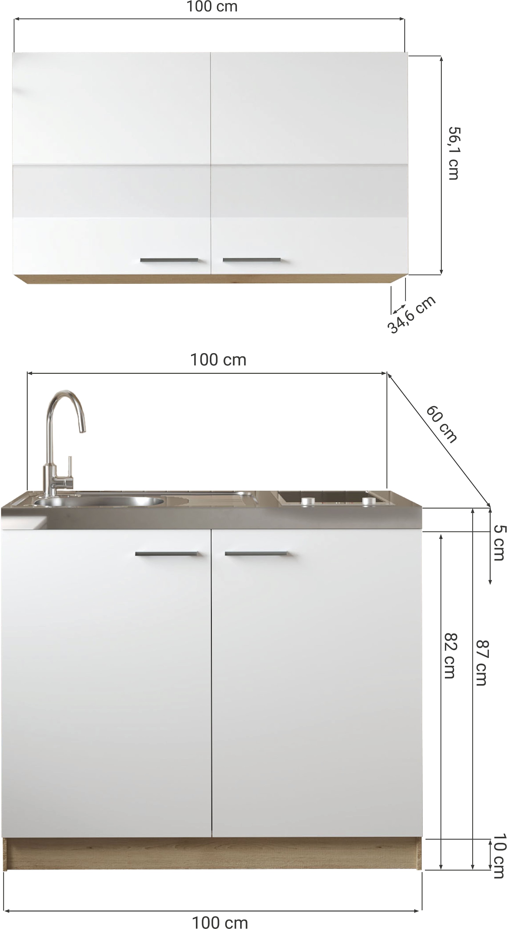 RESPEKTA Pantryküche »Merle« Breite 100 cm, mit Soft-Close Funktion, Stangengriffe aus Metall