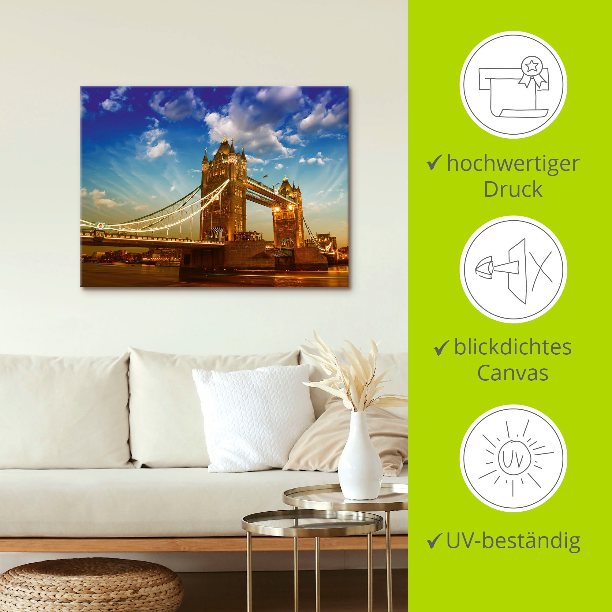 Artland Wandbild »Tower Bridge«, Brücken, (1 St.), als Leinwandbild, Wandaufkleber in verschied. Größen