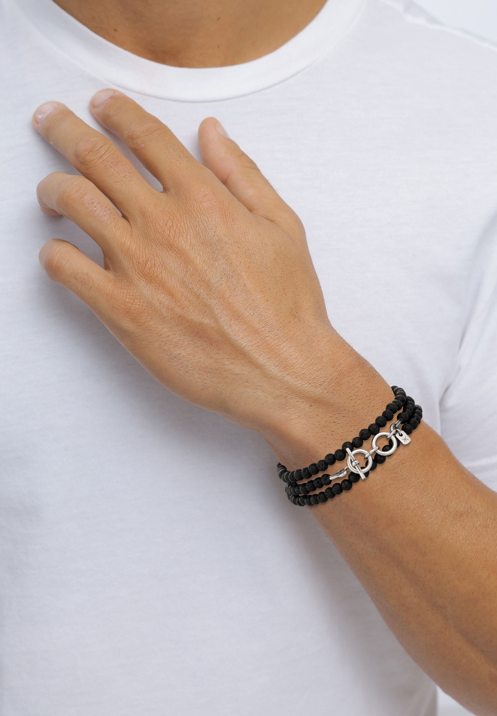 Kuzzoi Armkette »Armband Lavaperlen Schwarz 925 Sterling Silber«