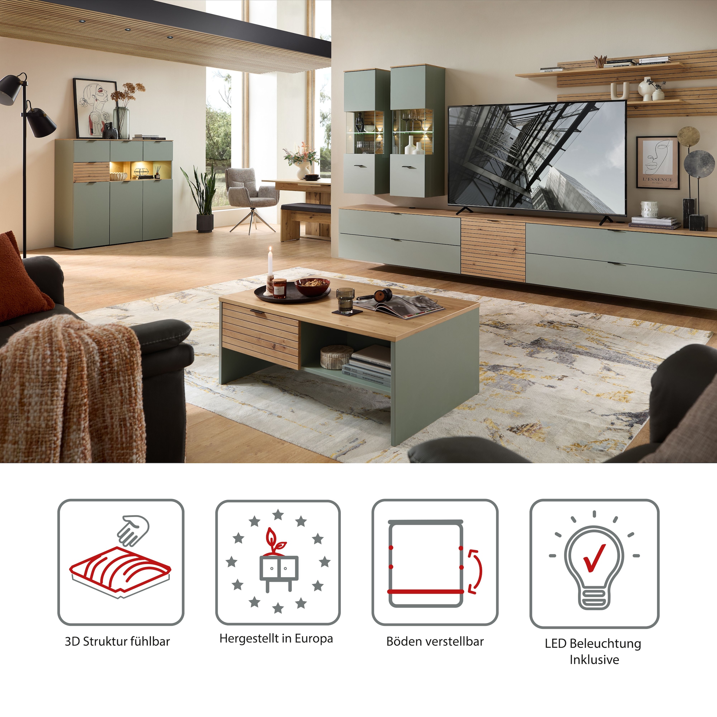 Innostyle Hängevitrine »INA Hängevitrine, 40 x 124 x 36 cm (B/H/T)« 1 Stk. tlg. L/R verwendbar, inkl. Beleuchtung, Softclose