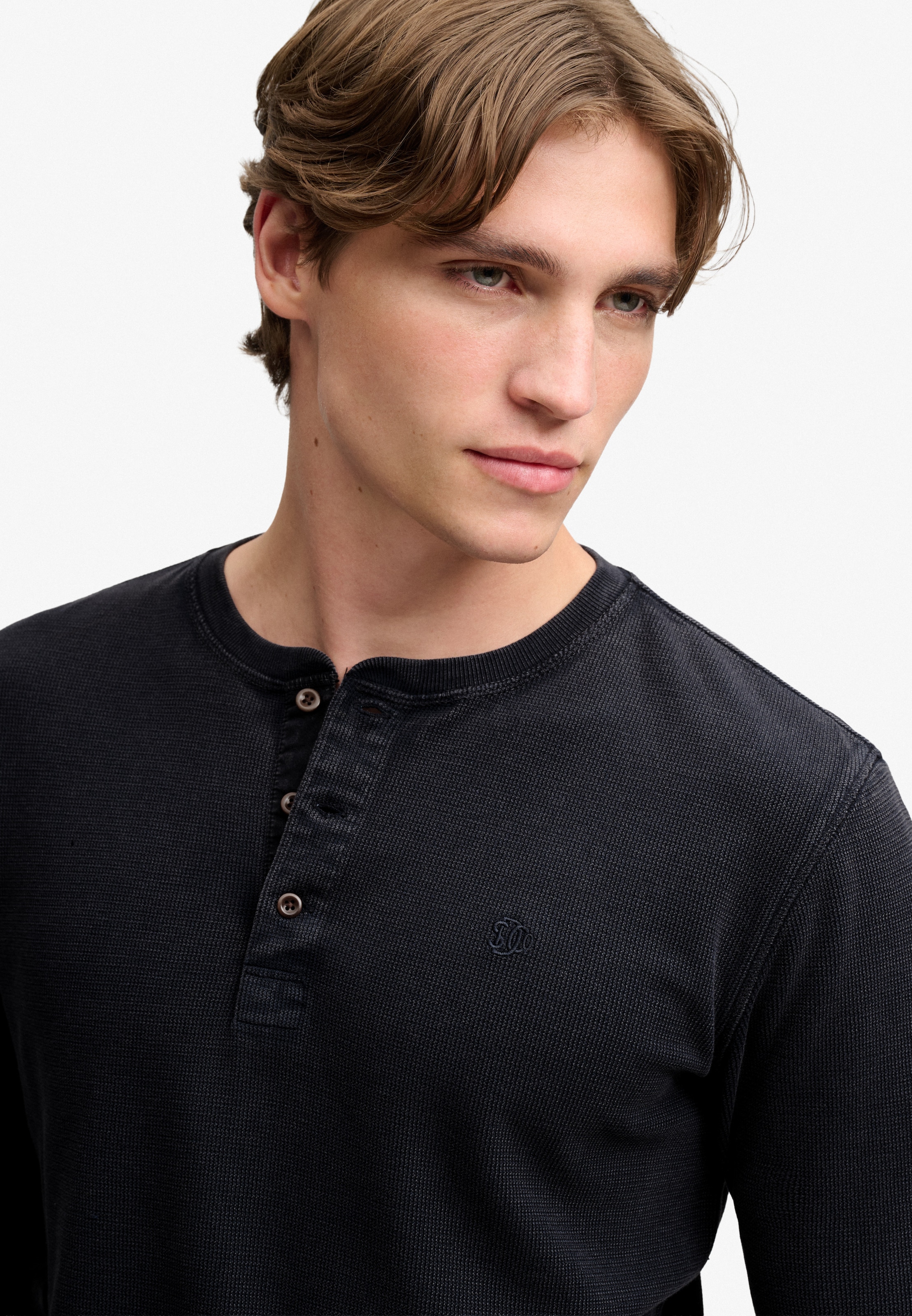 Superdry Langarmshirt »WAFFLE LONG SLEEVE HENLEY TOP« Baumwolle, relaxed fit