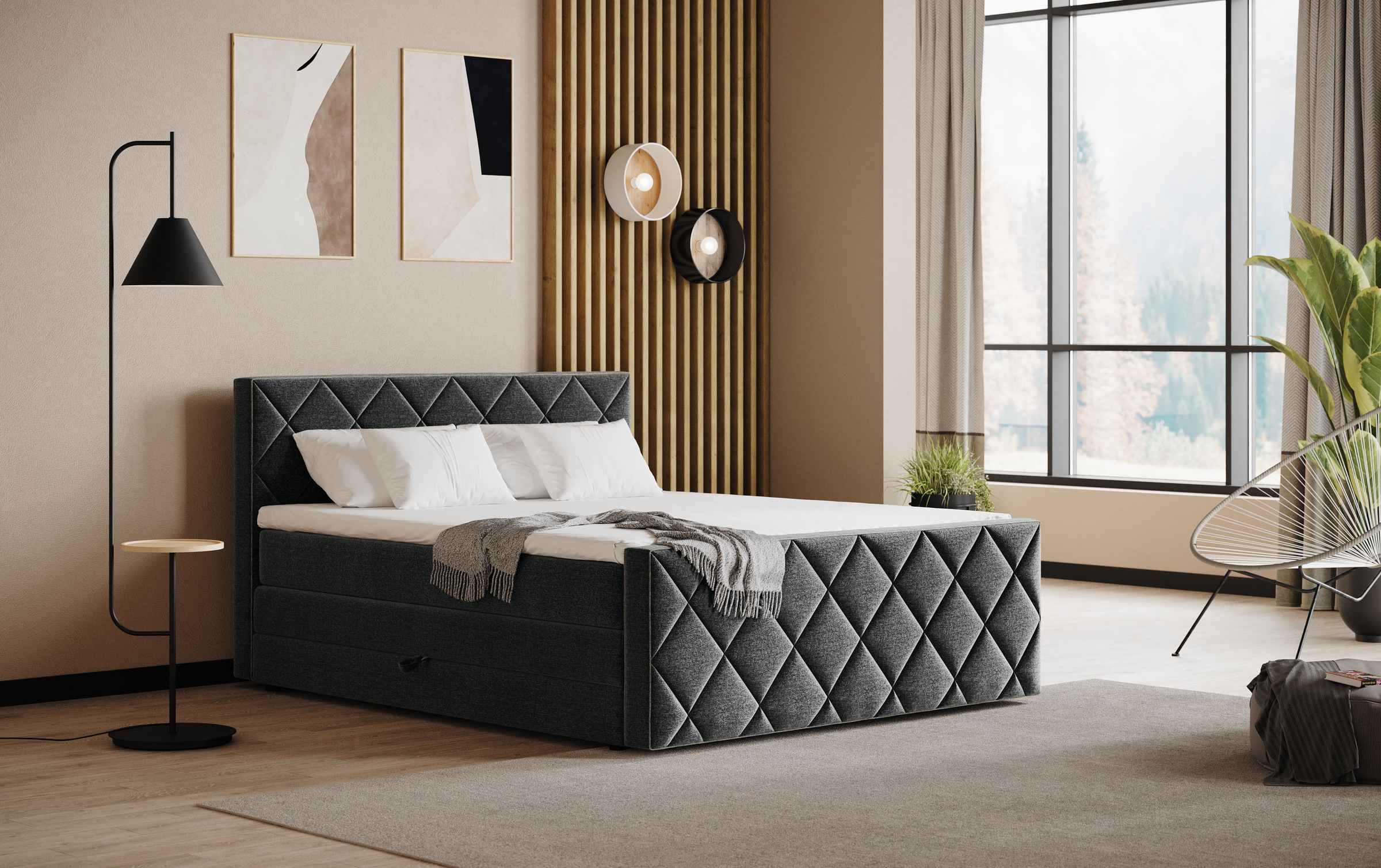 COTTA, Boxspringbett »Tower inkl. Bettkasten, mit Keder in abgesetzter Farbe« in verschiedenen Breiten, Härtegraden und Farben erhältlich, charcoal / 