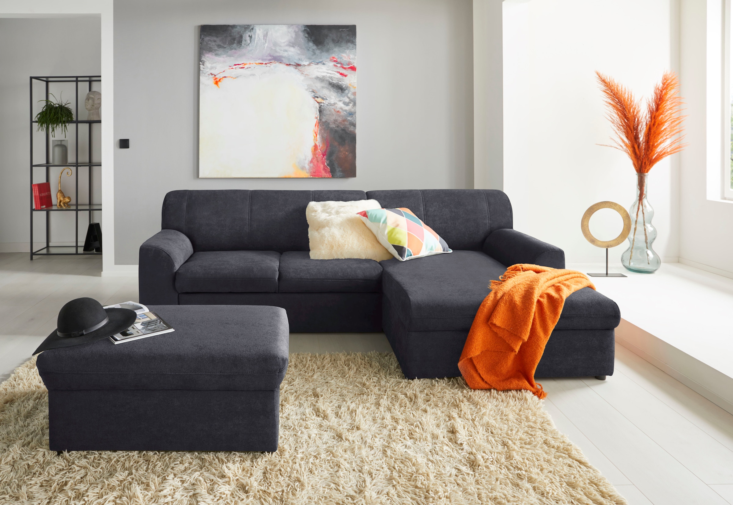 DOMO collection Ecksofa »Topper, elegant und zeitlos, kompaktes Stellmaß 245/155cm, L-Form«, mit Recamiere, wahlweise mit Schlaffunktion