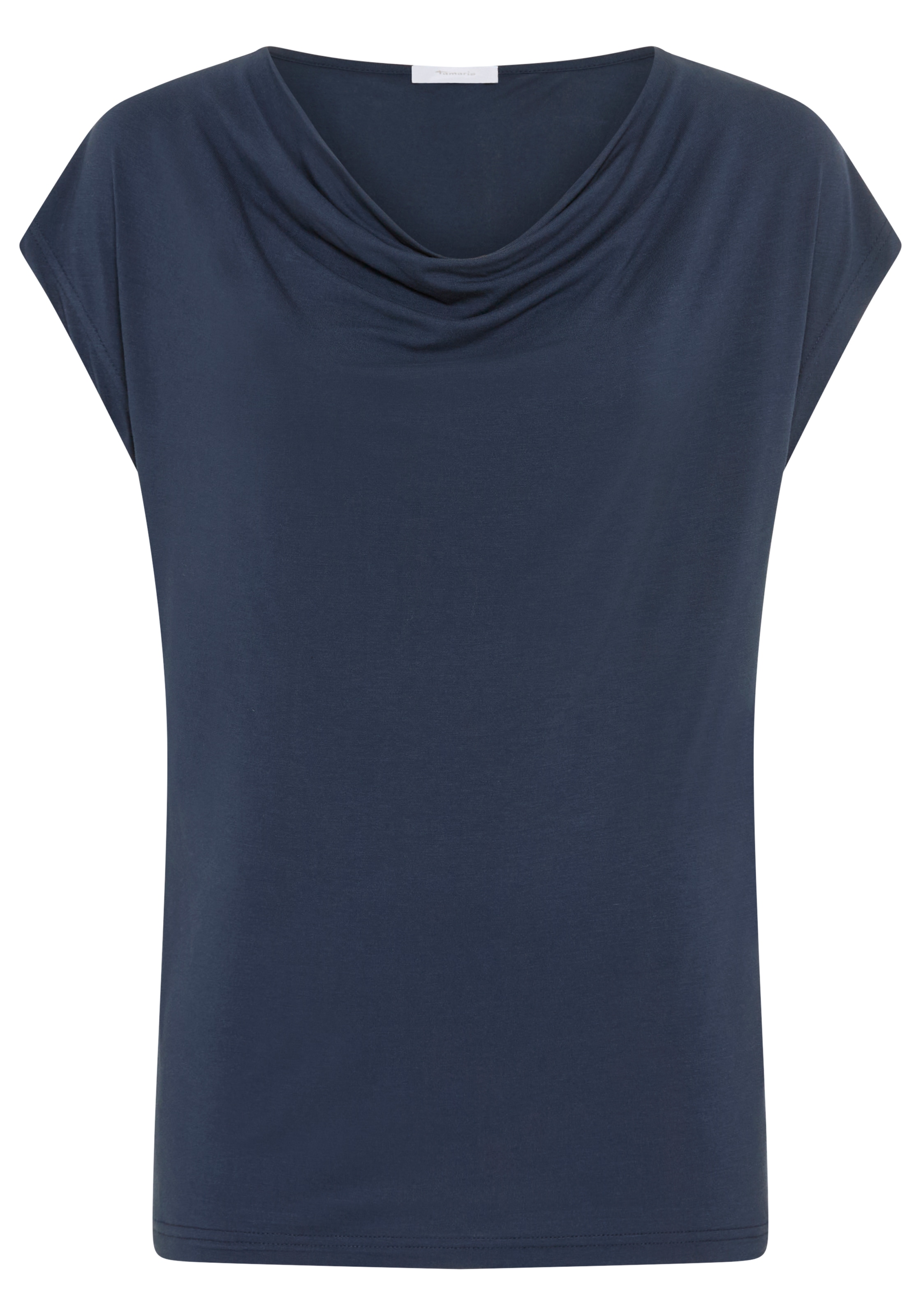 Tamaris Kurzarmshirt mit fließendem Wasserfallausschnitt, lässig geschnitten