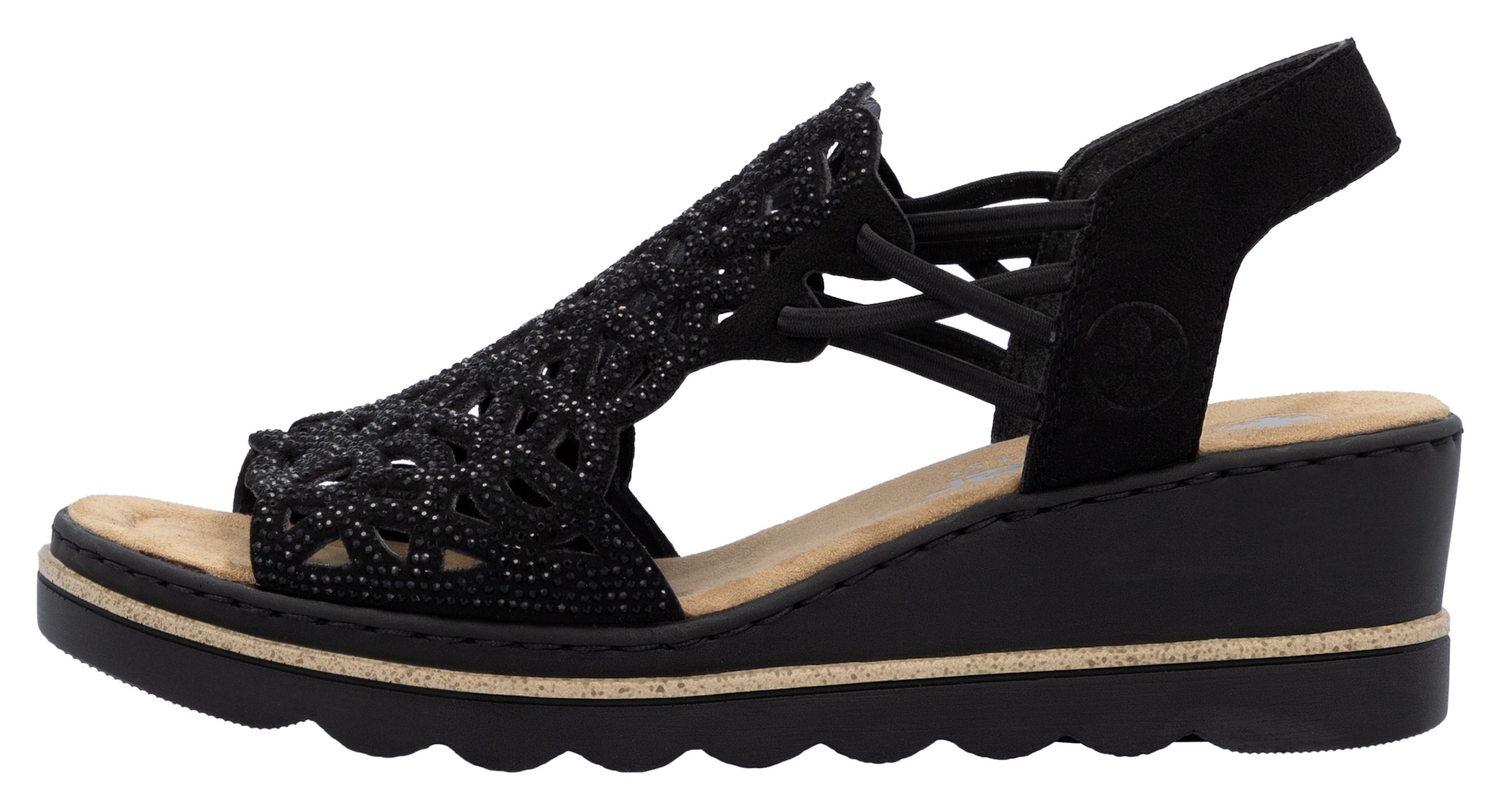 Rieker Keilsandalette  Sommerschuh, Plateausandale, Schlupfschuh mit Schmucksteinchen