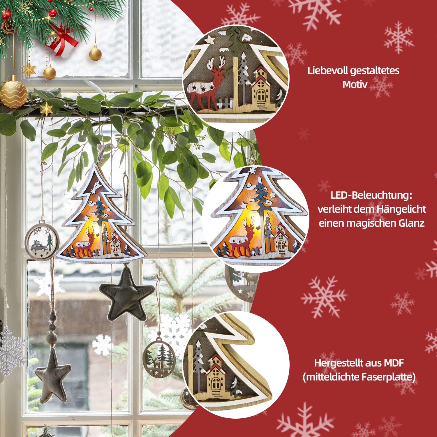 SHX Dekoobjekt »Weihnachts-Hängelicht«, LED-Licht, liebevoll gestaltetes Motiv