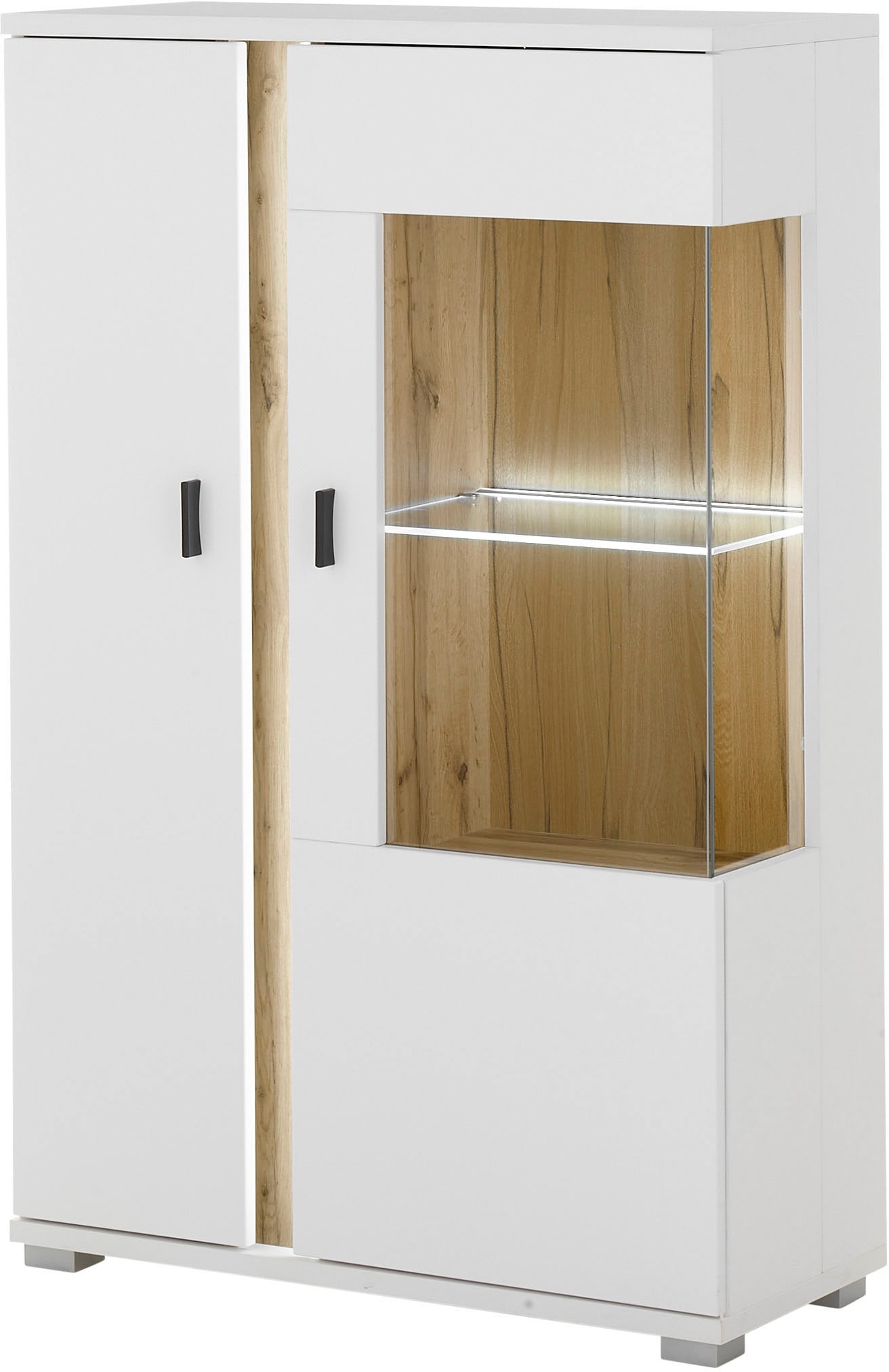 INOSIGN Vitrine »LONG ISLAND, Stauraumvitrine«, (1 St.), in moderner Trendfarbe,inklusive senkrechter Beleuchtung,Breite 80 cm