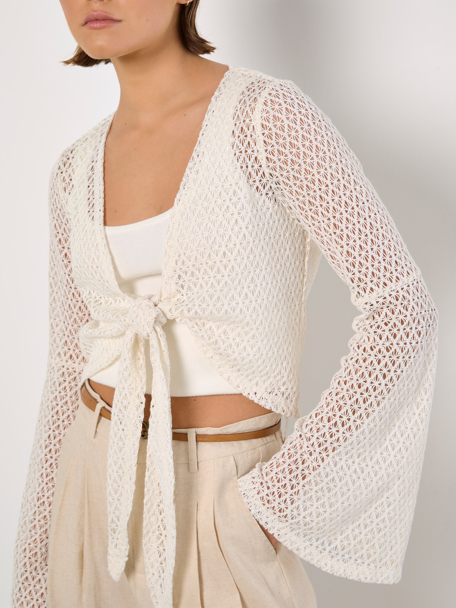 Apricot Cardigan »Gehäkelte Diamant-Krawatten-Strickjacke« zum Knoten