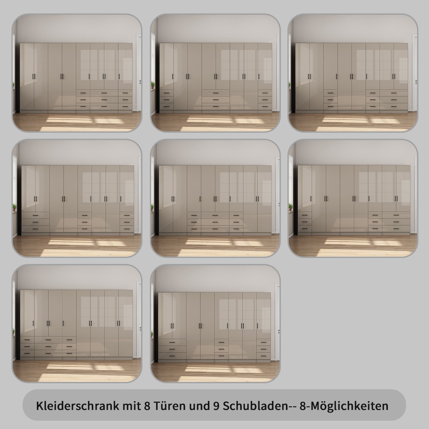 OTTO home Kleiderschrank »Trento Schlafzimmerschrank Garderobe hochglanz« Schrank mit 8 Türen und 9 Schubladen, hochglänzende Fronten