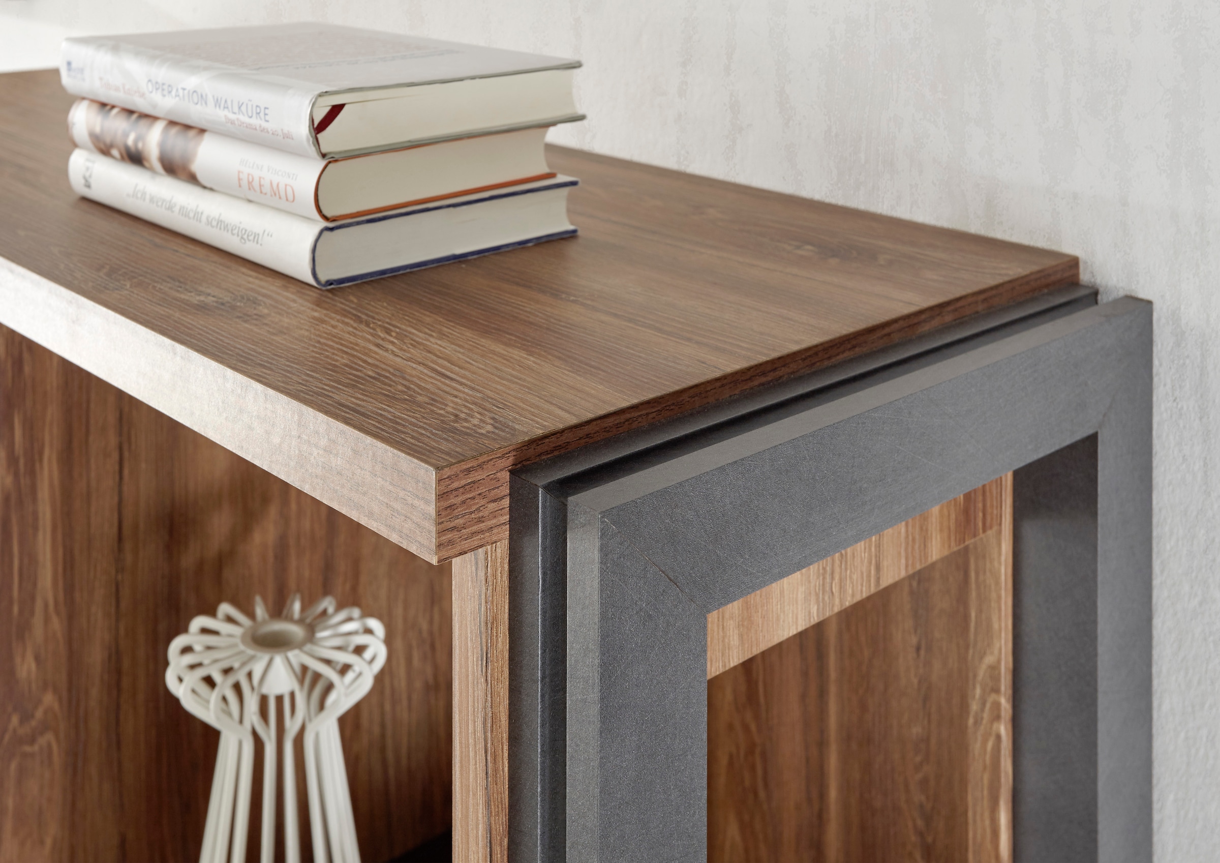 Home affaire Badmöbel-Set »Detroit, Bad im Industrialdesign, 2-teiliges Badezimmer«, (Set, 3 St.), Waschtisch und Spiegel, inkl. zwei Aufsatzwaschbecken aus Mineralguss