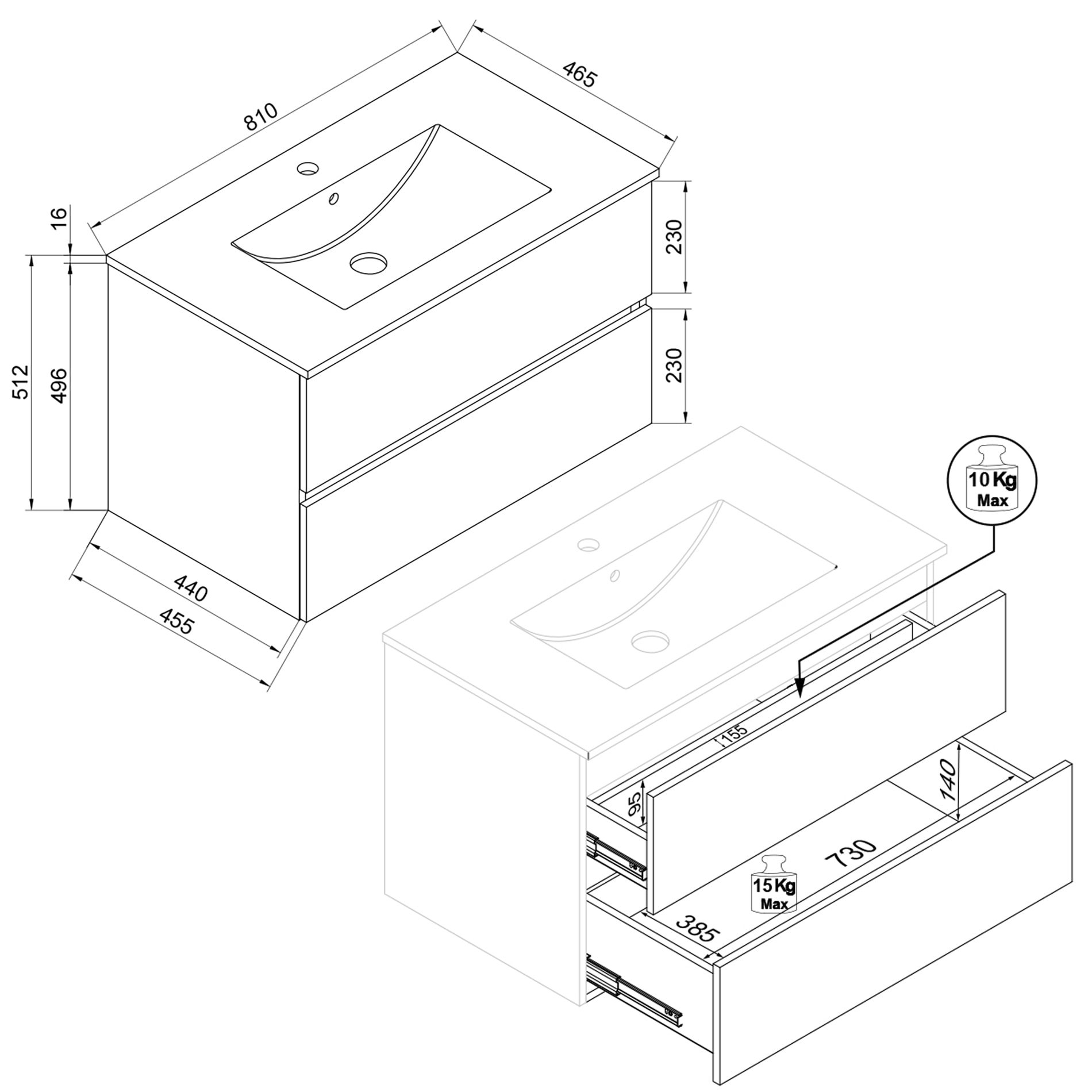 VCM Waschtisch »2 tlg. Badmöbel-Set mit Waschbecken Cosila-I 81 cm« 2 Stk. tlg.