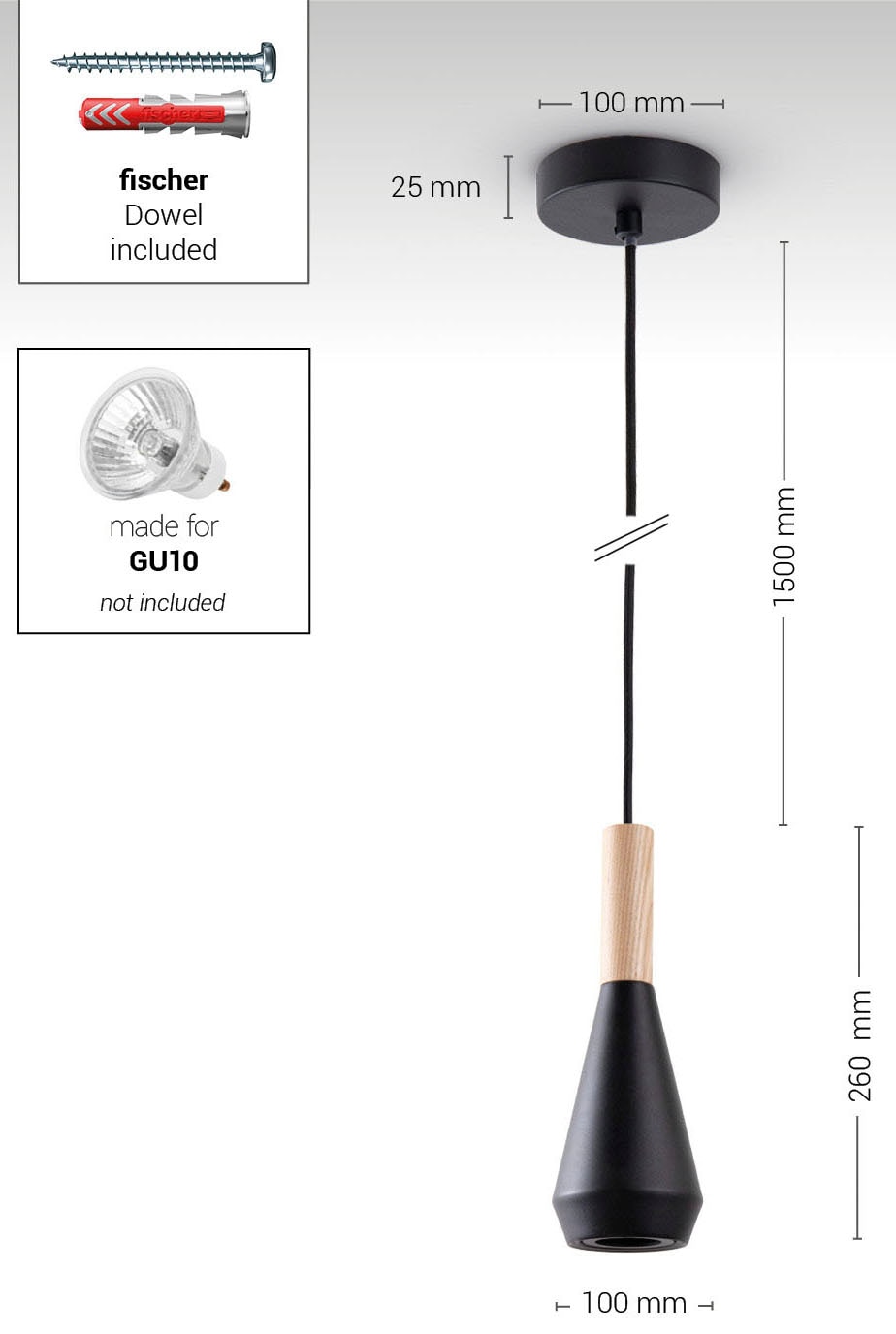 Paco Home Pendelleuchte »MORA«, Leuchtmittel GU10 | ohne Leuchtmittel, Wohnzimmer Esszimmer Klein Modern Holz Metall GU10 Trichterform