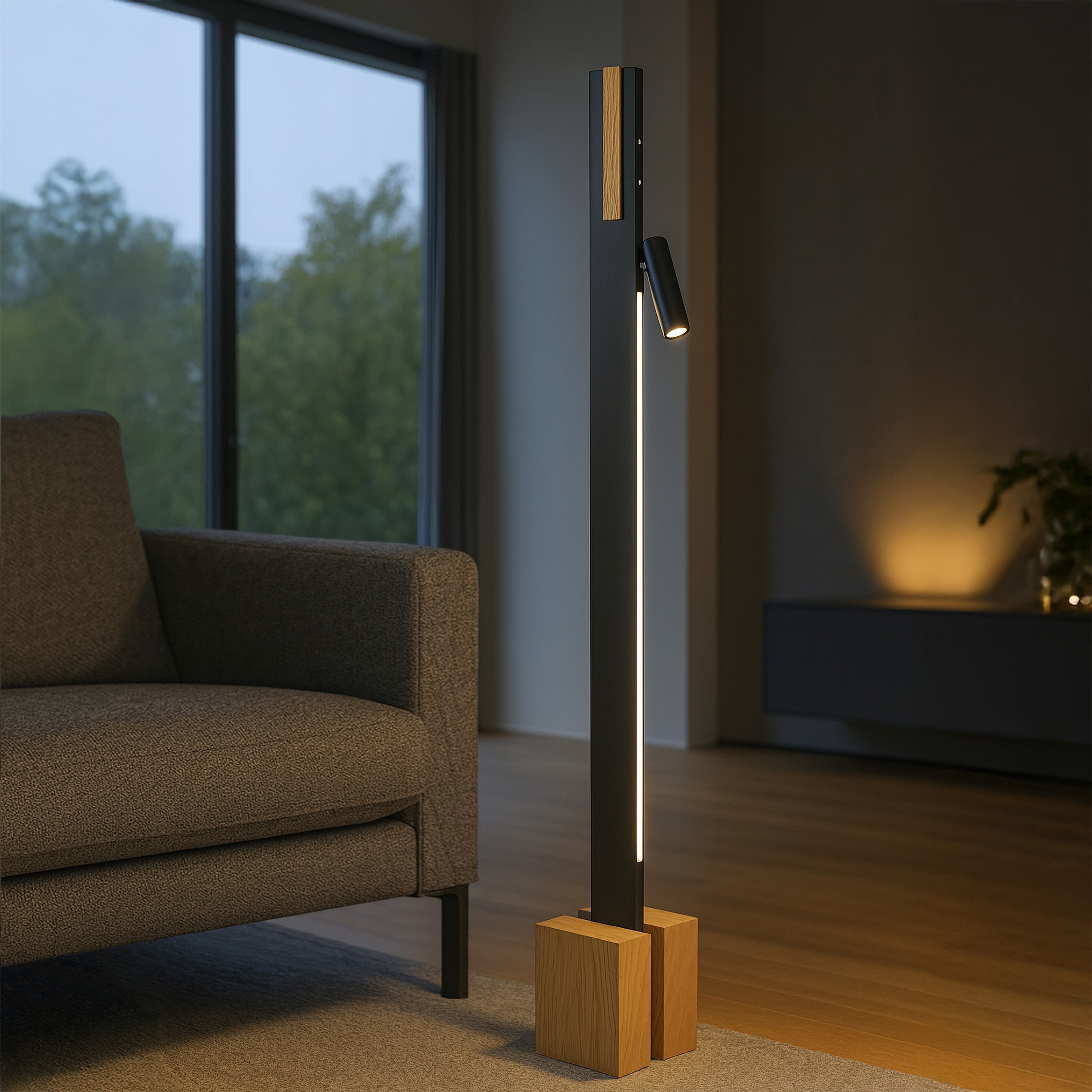 lumiCouture LED Stehlampe »Streamline« LED-Modul 1 Stk. Warmweiß 131 x 14 x 14 cm, 2300 lm 2700 K, Aluminium/Holz, schwarz/braun