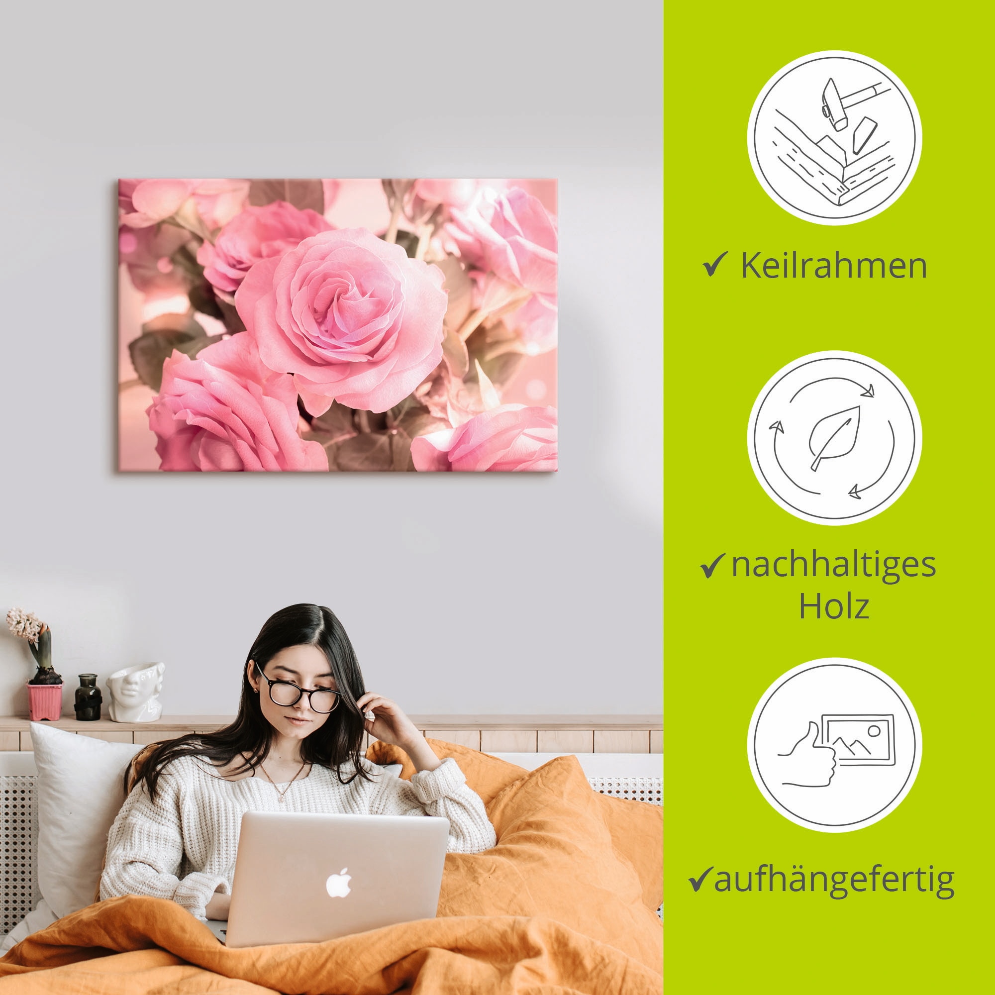 Artland Wandbild »Rosarosenbouquet« 1 Stk. tlg. als Leinwandbild, Poster in verschied. Größen