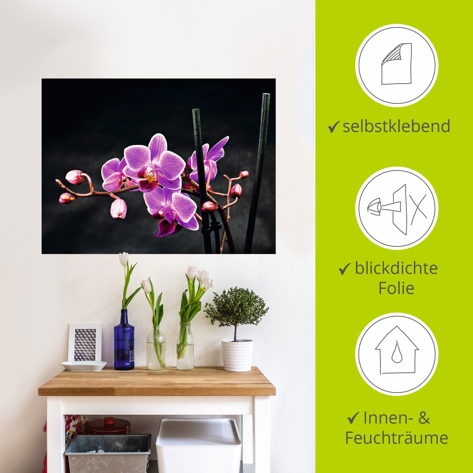 Artland Wandbild »Eine Orchidee vor schwarzem Hintergrund«, Blumen, (1 St.), als Leinwandbild, Poster, Wandaufkleber in verschied. Größen