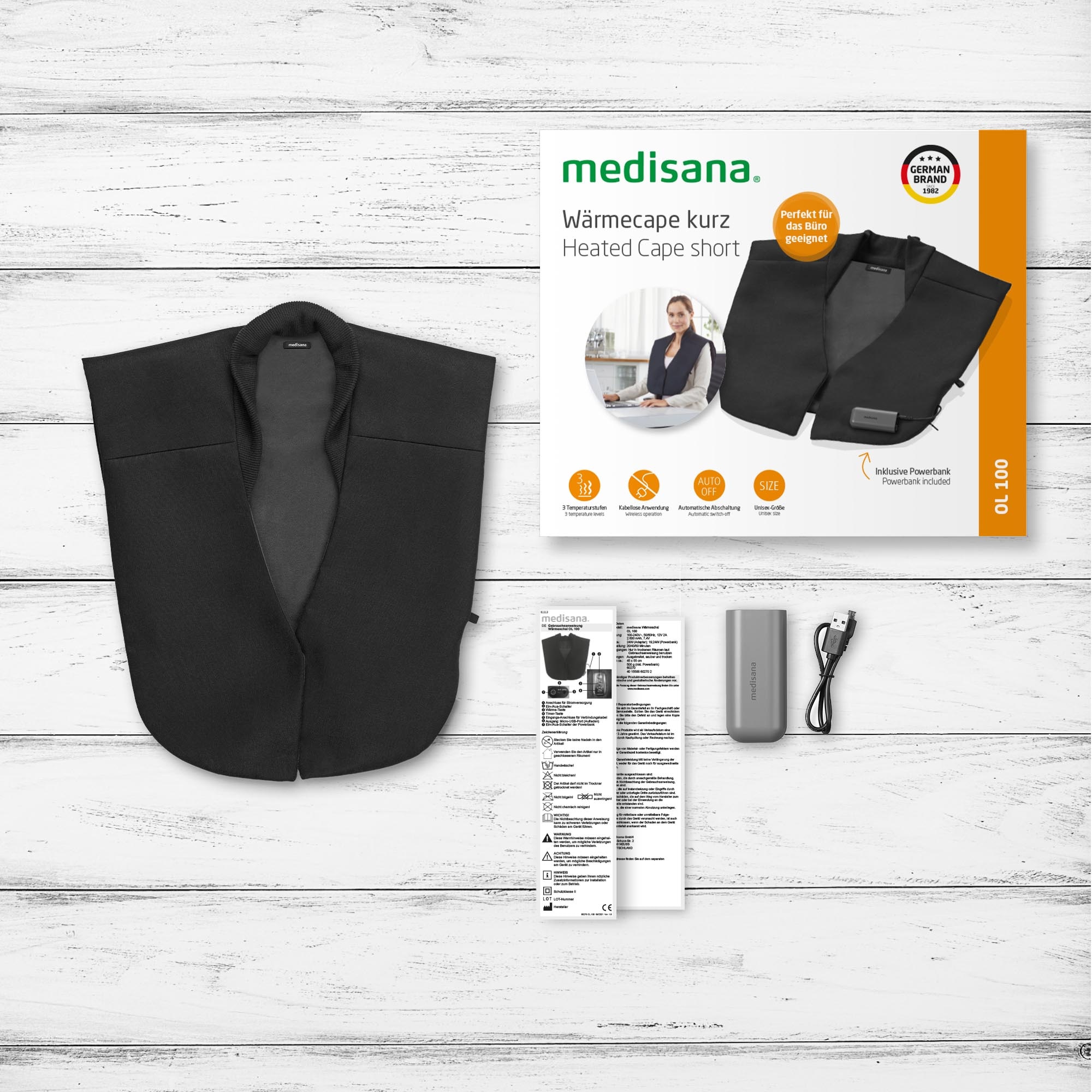 Medisana Wärmecape »OL 100«, kurzes Cape im smarten Businesslook, kabellose Anwendung, 3 Heizstufen