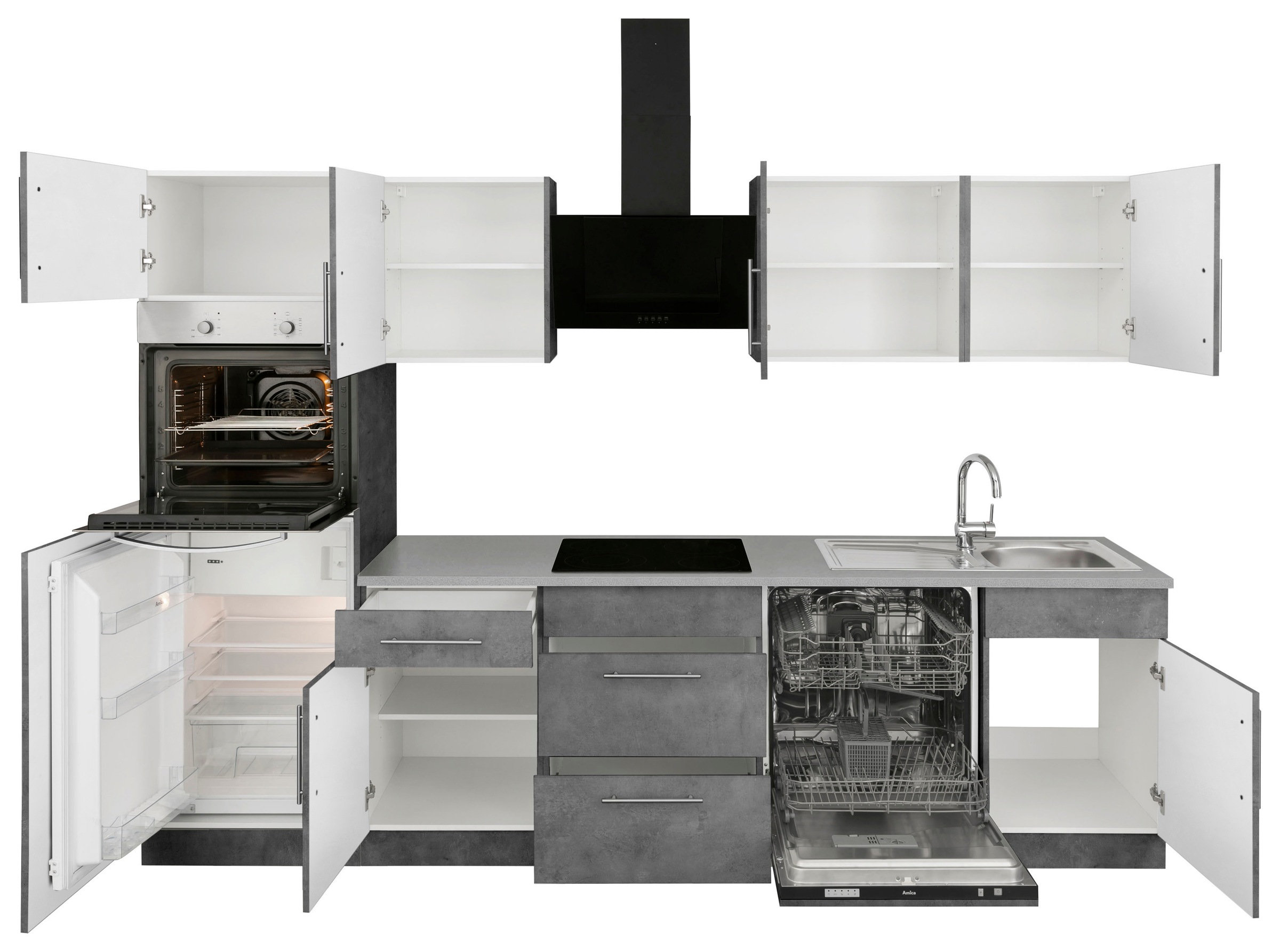 wiho Küchen Küchenzeile »Cali« mit E-Geräten, Breite 280 cm