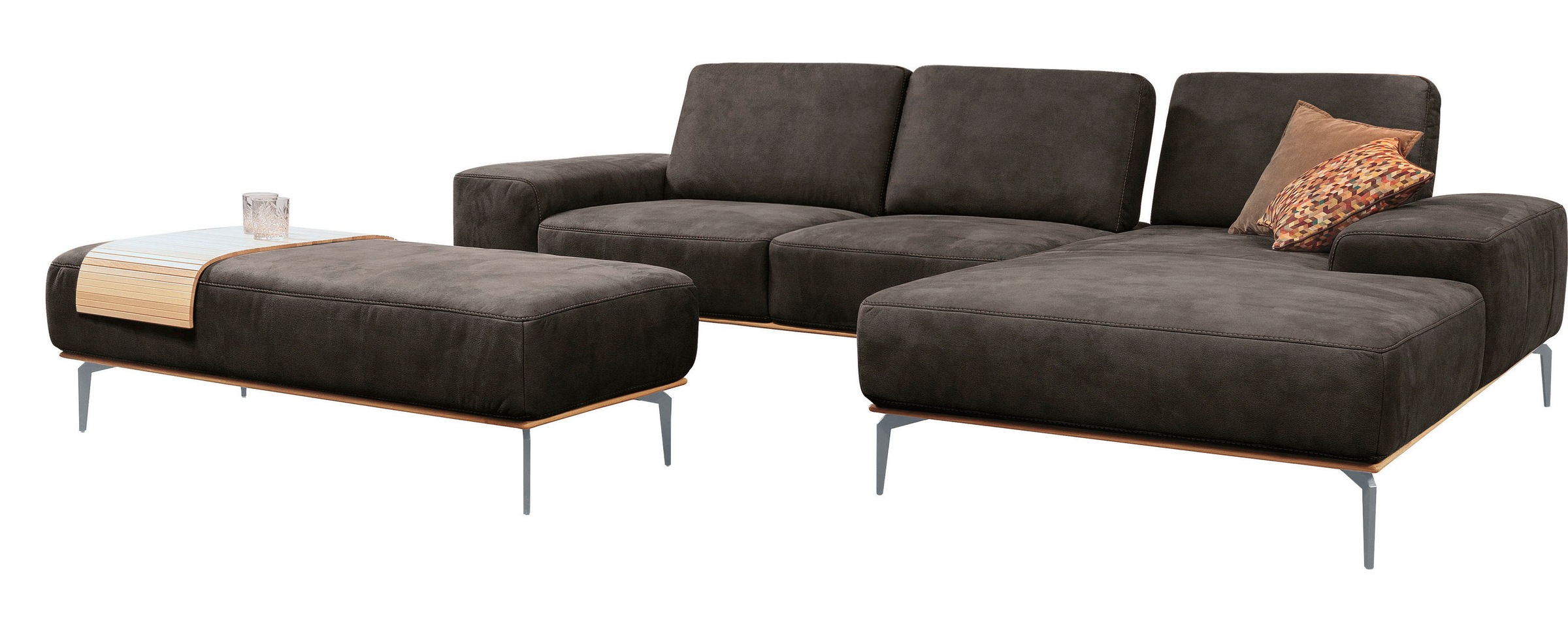 W.SCHILLIG Ecksofa »run, Designsofa mit tollem Sitzkomfort, bequem, L-Form«, mit elegantem Holzsockel, Füße in Silber matt, Breite 319 cm
