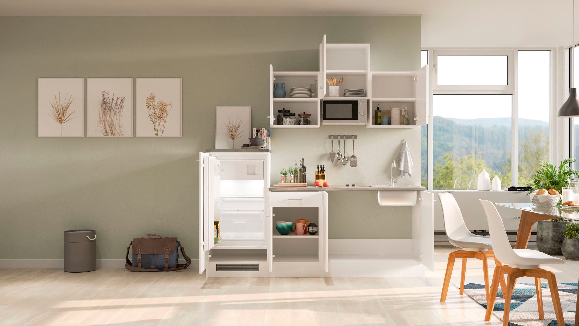 Flex-Well Küchenzeile »Lucca« Breite 210 cm, mit Kühlgerät und Glaskeramikkochfeld sowie Mikrowelle