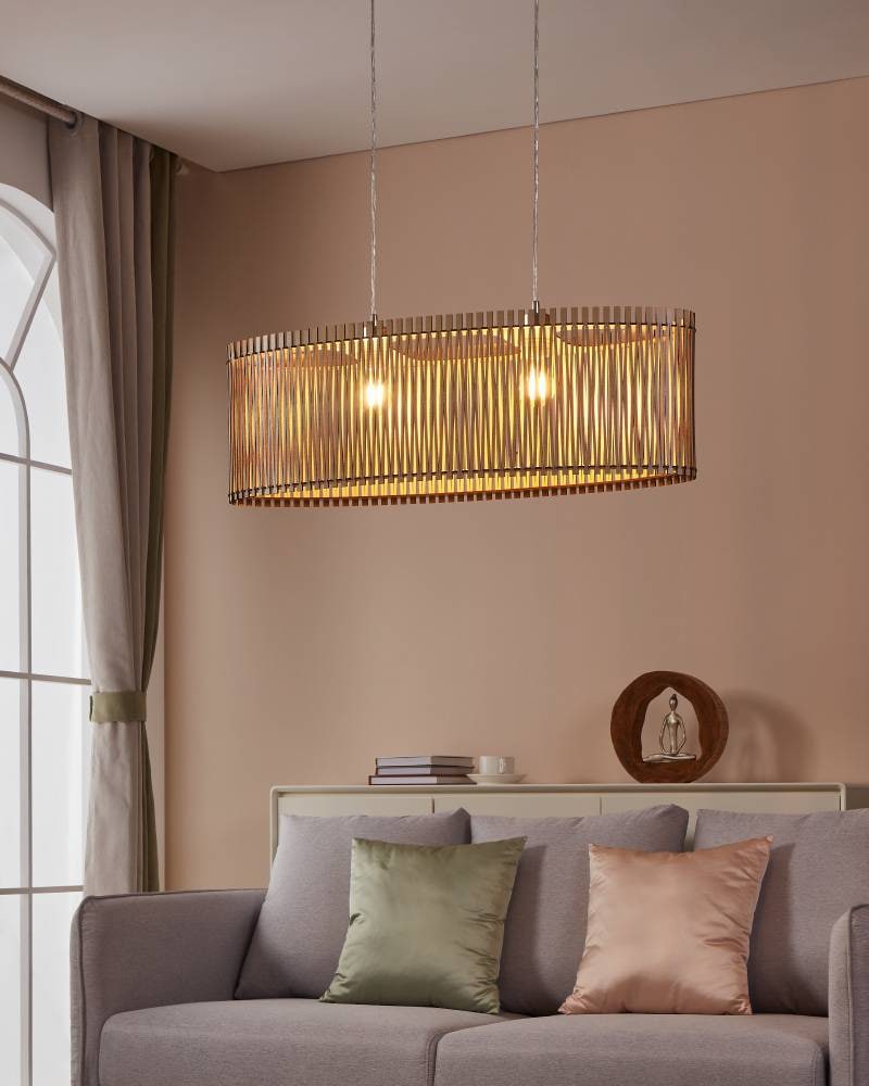 EGLO Hängeleuchte »SENDERO«, 2 flammig, Leuchtmittel E27 | ohne Leuchtmittel, Hängelampe, Stahl in Nickel-Matt, Holz in Ahorn, Natur, E27, 77,5 cm