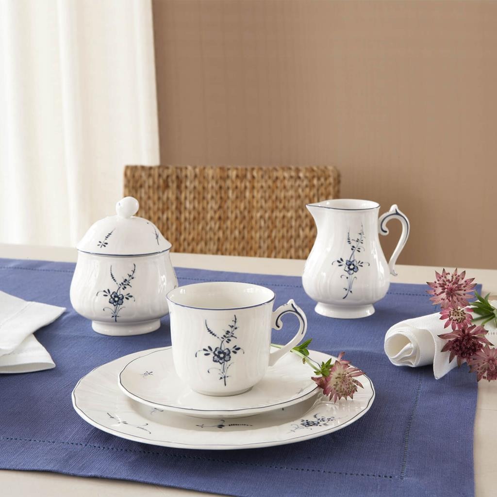 Villeroy & Boch Geschirr-Set »Kaffeeservice Vieux Luxembourg 20er Set weiß-blau« Spülmaschinengeeignet, Mikrowellengeeignet