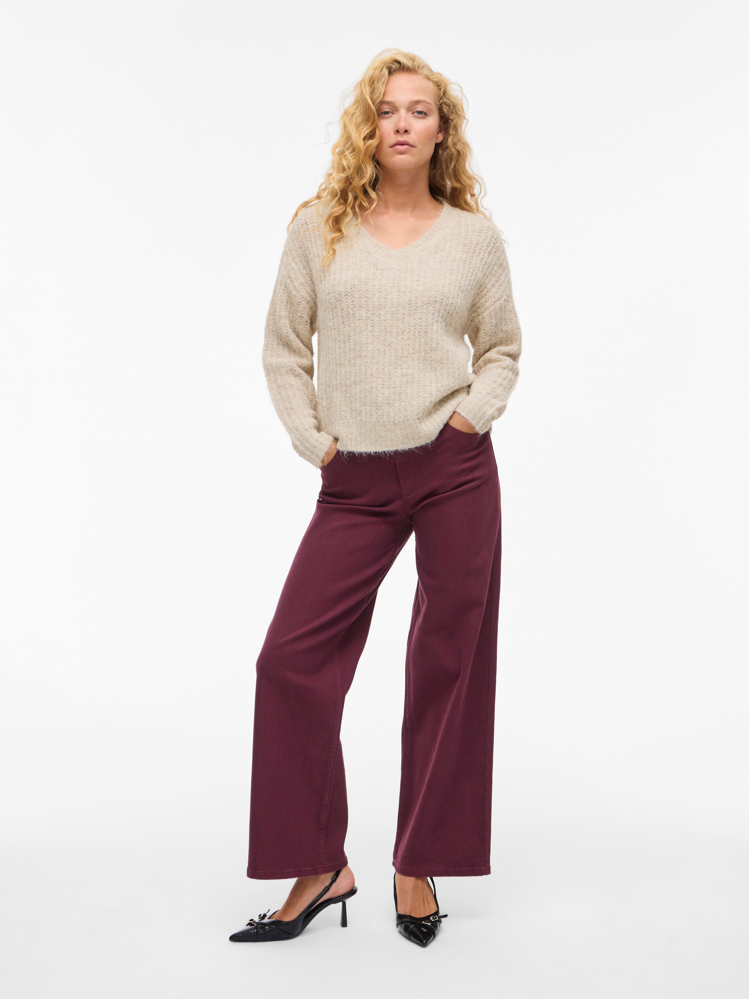 Vila V-Ausschnitt-Pullover »VILAMPE V-NECK L/S KNIT TOP-NOOS« Materialmix, regular fit