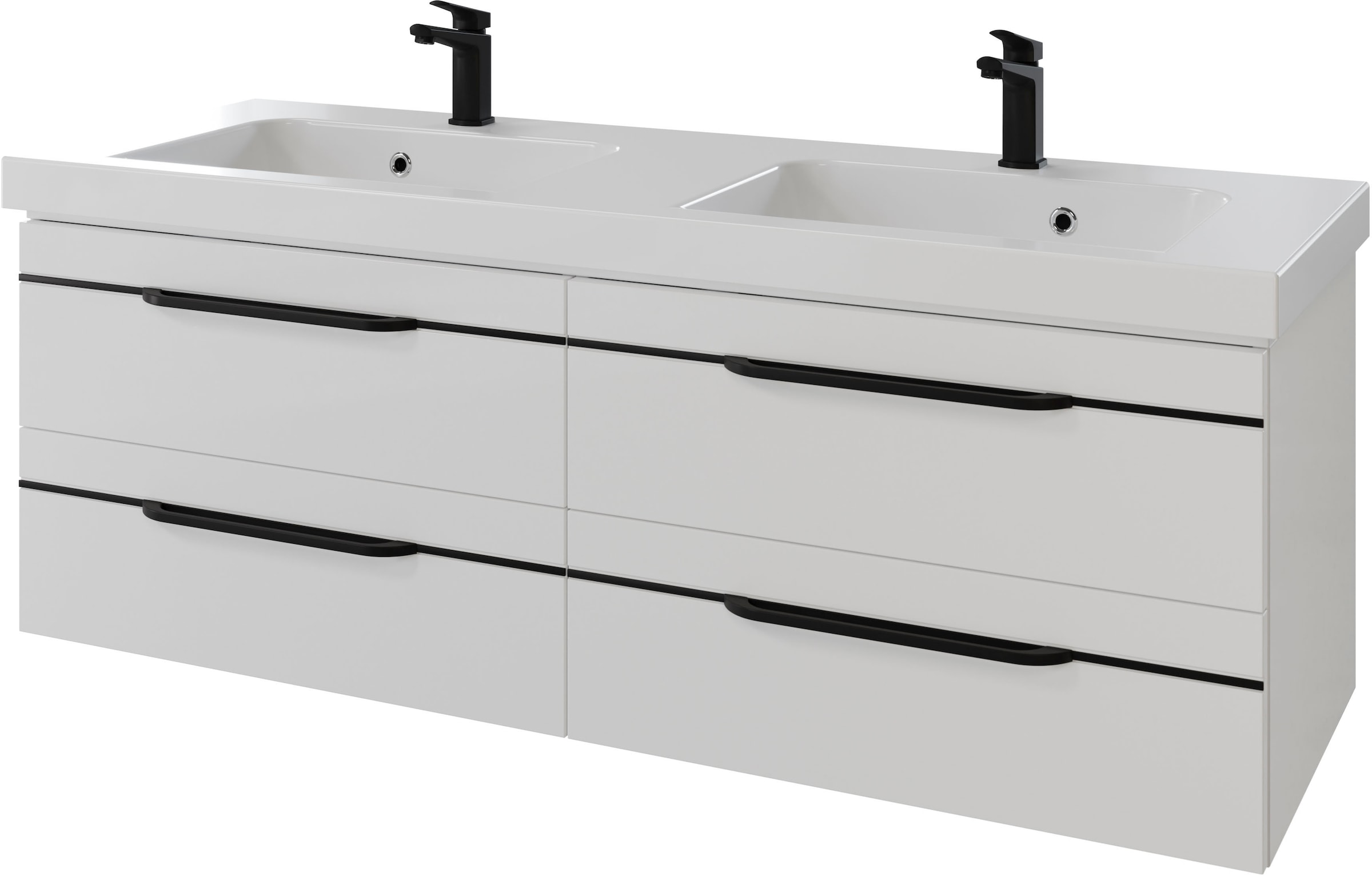 Saphir "Serie Balto Mineralmarmor-Waschtisch mit Unterschrank, 147,8 cm breit" 2 Stk. tlg. Doppel-Waschplatz mit 4 Schubladen, in verschiedene Ausführungen