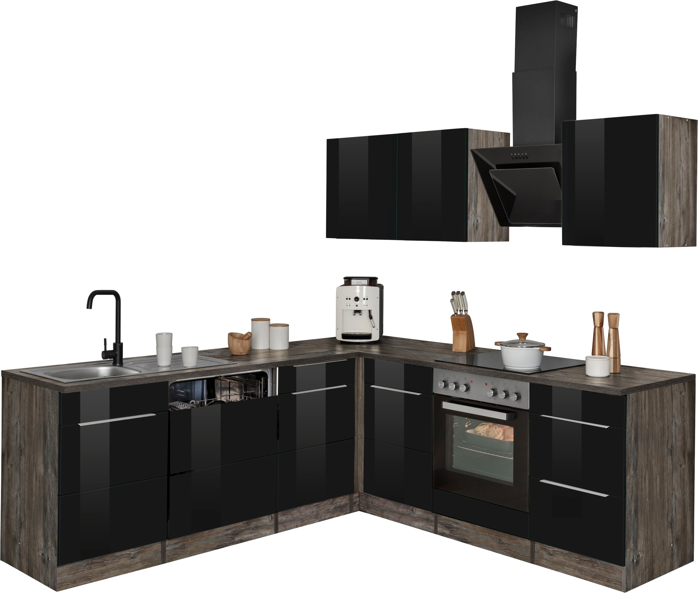KOCHSTATION Winkelküche »KS-Brindisi« Stellbreite 220/220 cm, wahlweise mit E-Geräten, mit MDF-Fronten