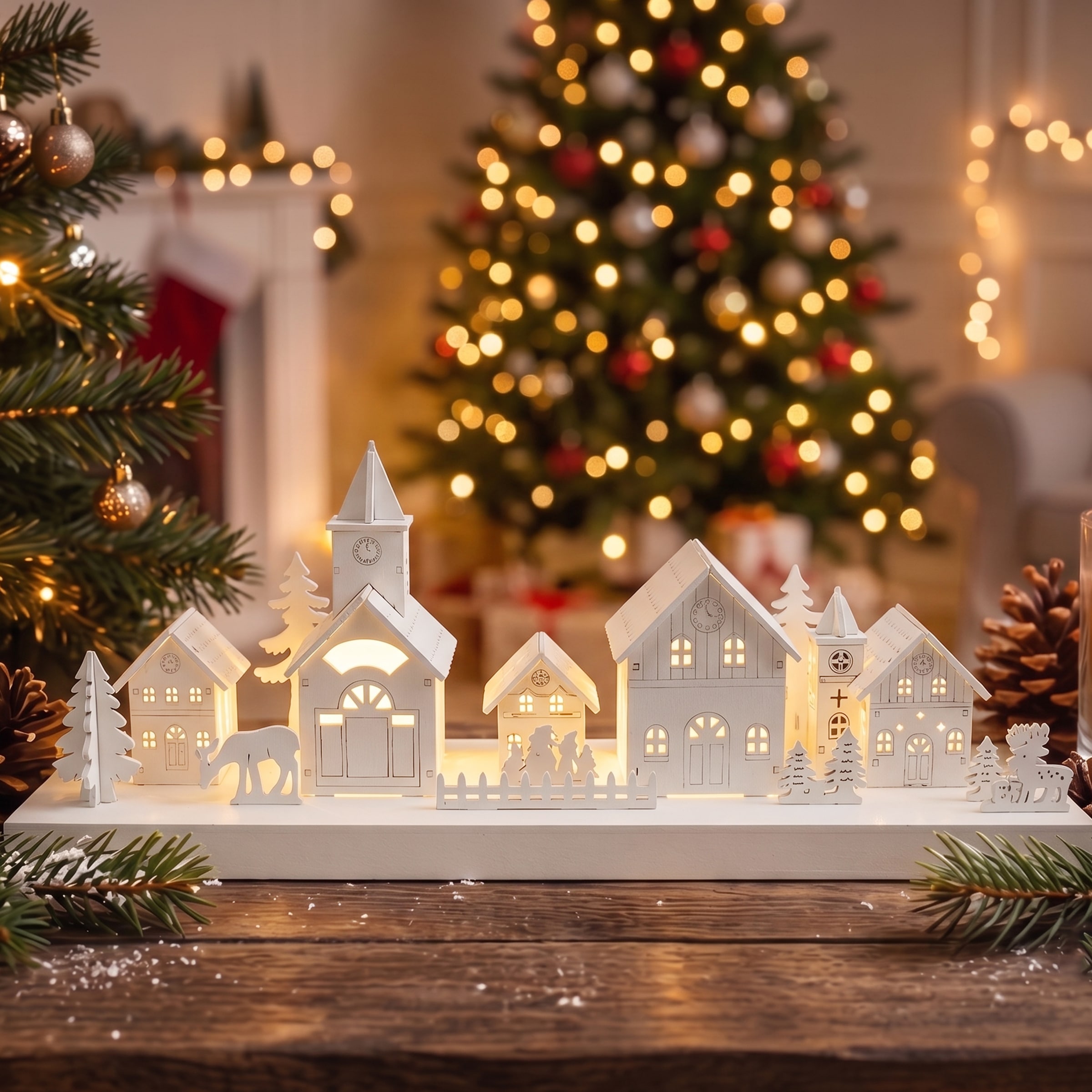 OTTO home Weihnachtsdorf »mit LED-Beleuchtung« weißes Dorf, extra Anhänger, Höhe 17 cm