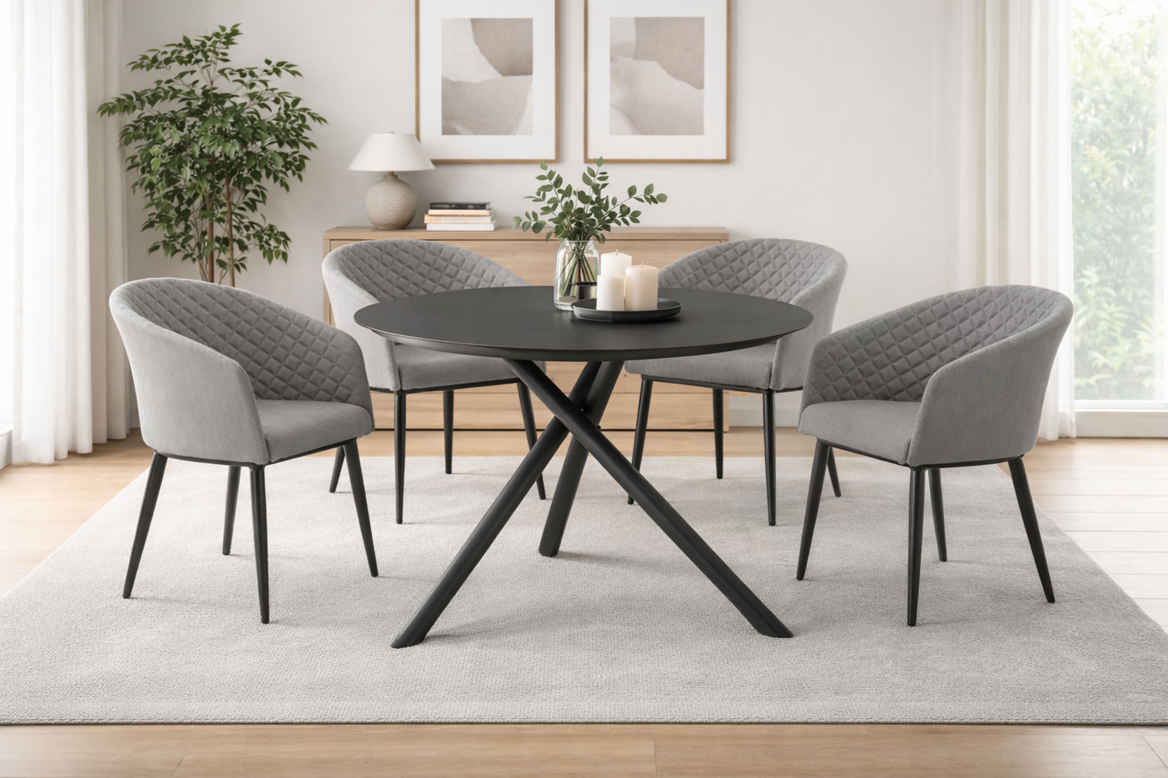 Destiny Garten-Essgruppe »MODENA BARLETTA 4 Se + Tisch Ø110 cm, grau/ anthrazit« Set, 5 Stk. tlg. Aluminium, Olefin, HPL