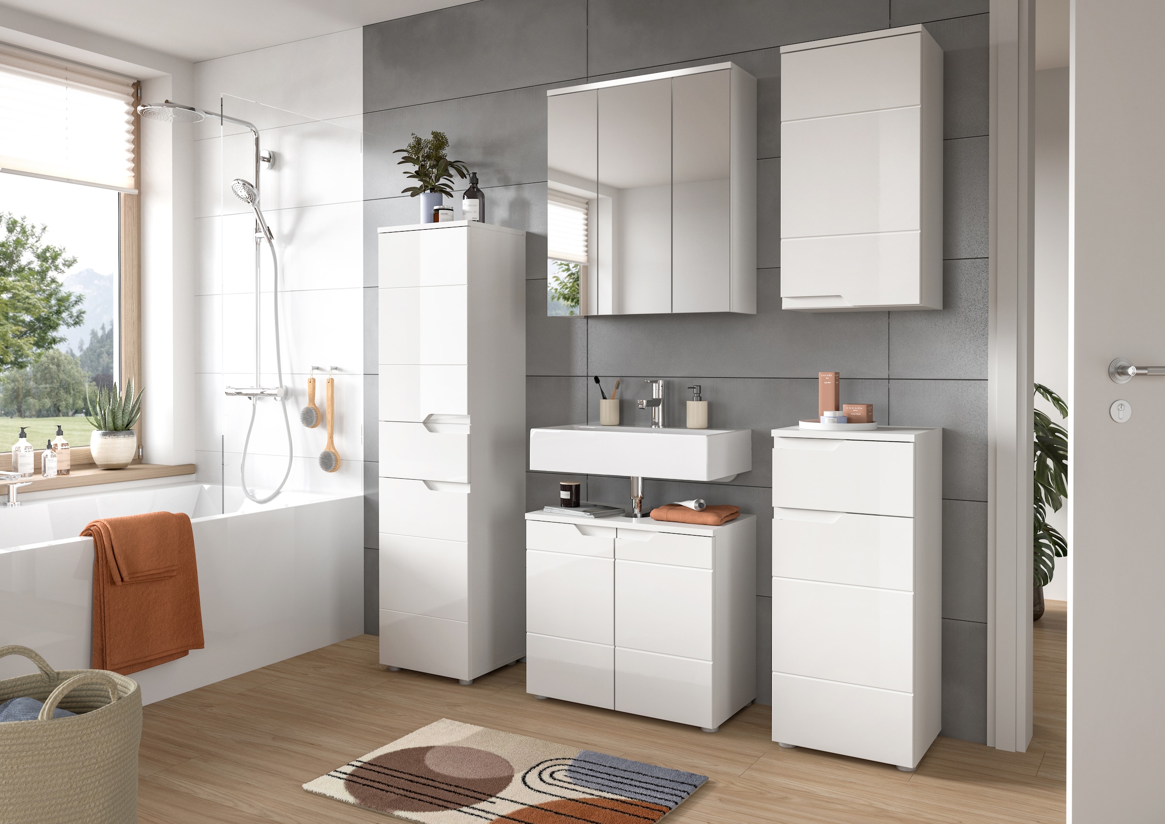 welltime Midischrank »CAPRI, Höhe 151cm, 2 Türen mit Soft-Close-Funktion, 1 Schubkasten« Mehrzweckschrank, Universalschrank, Badschrank, Badhochschrank