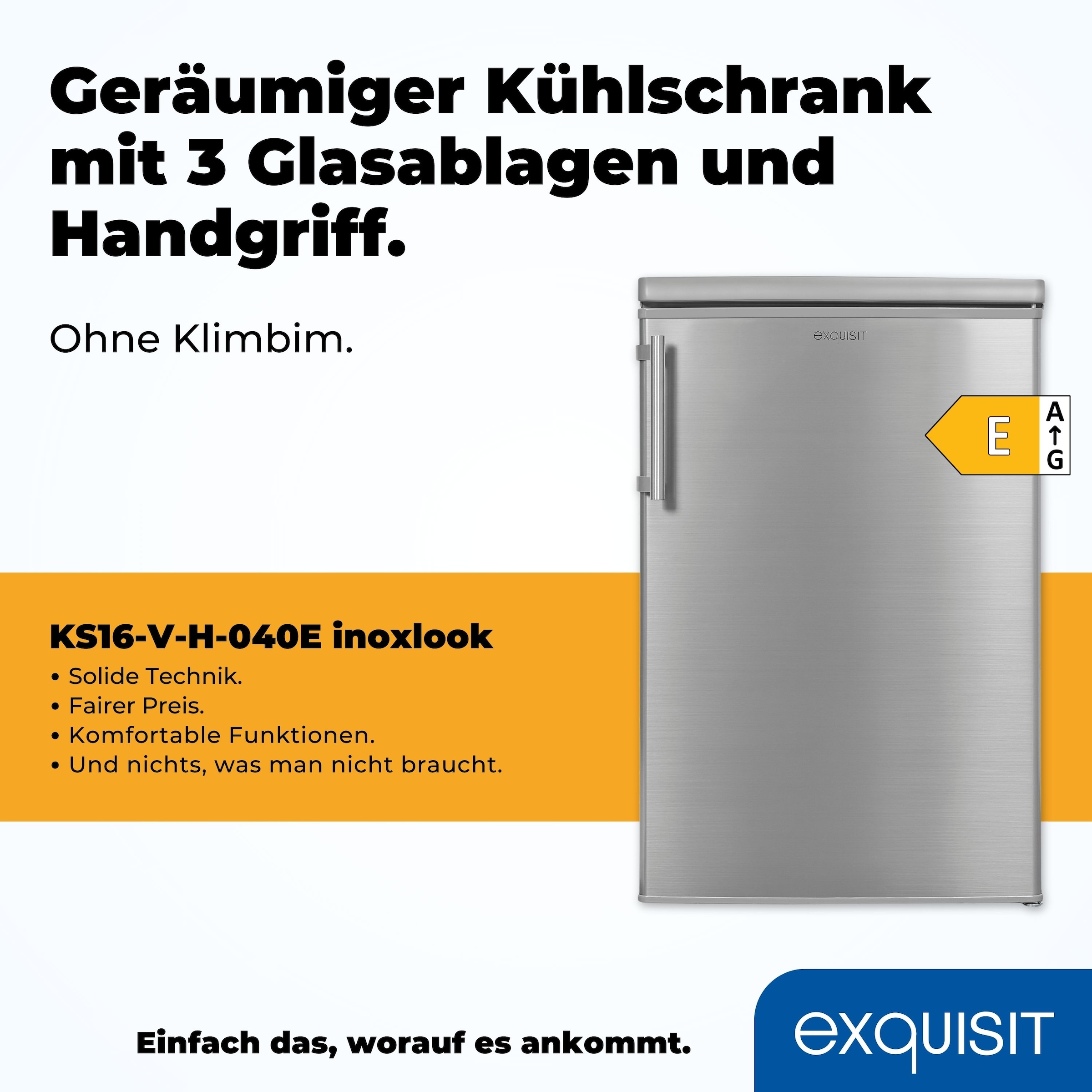 exquisit Kühlschrank »KS16-V-H-040E inoxlook«, 127 L Volumen