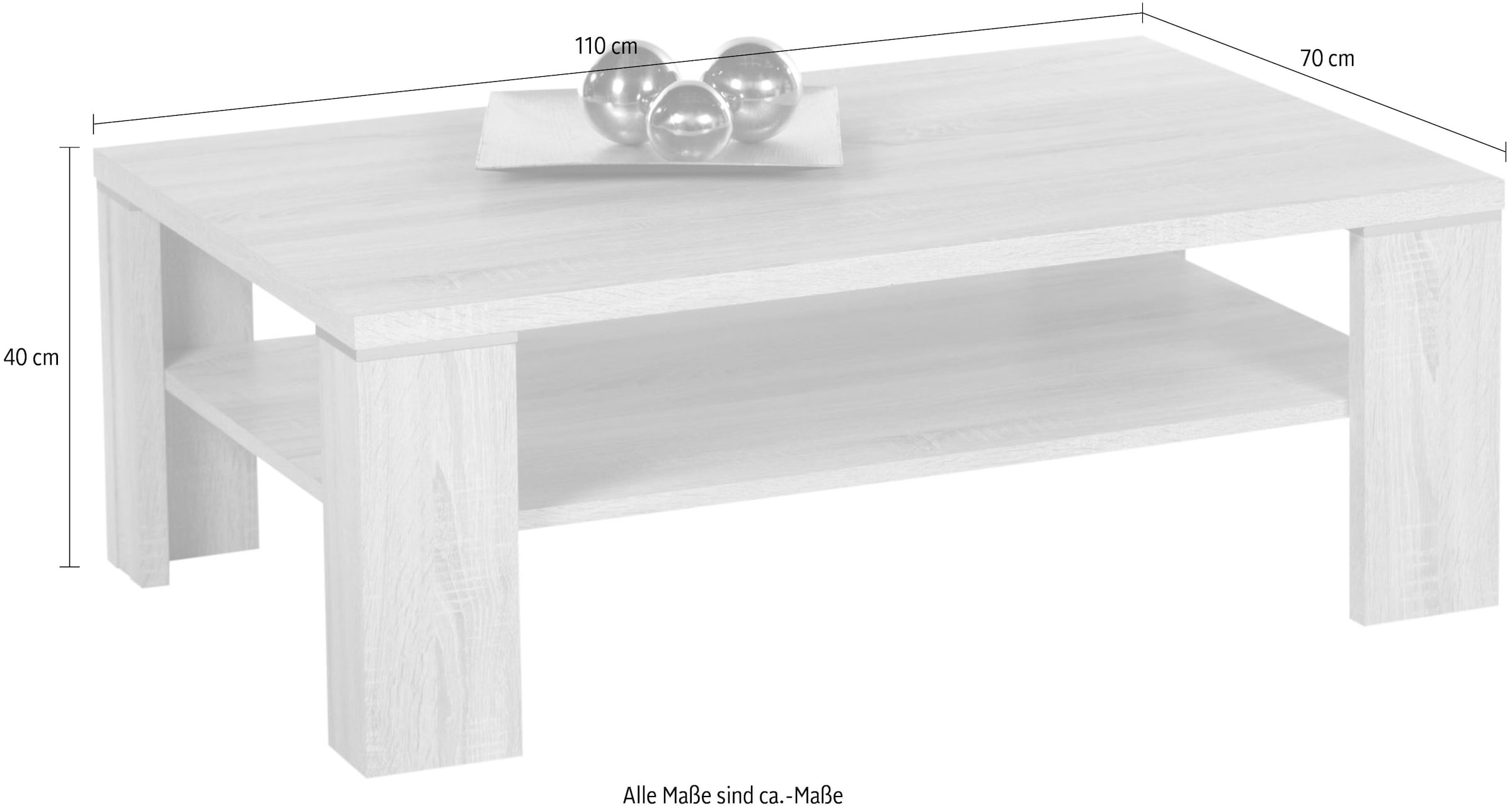Stolkom Couchtisch »Osaka Wohnzimmertisch, Eiche Sonoma Dekor, BxHxT 110x40x70 cm«, Ablageboden, Absetzungen alufarben, Klassisches Design