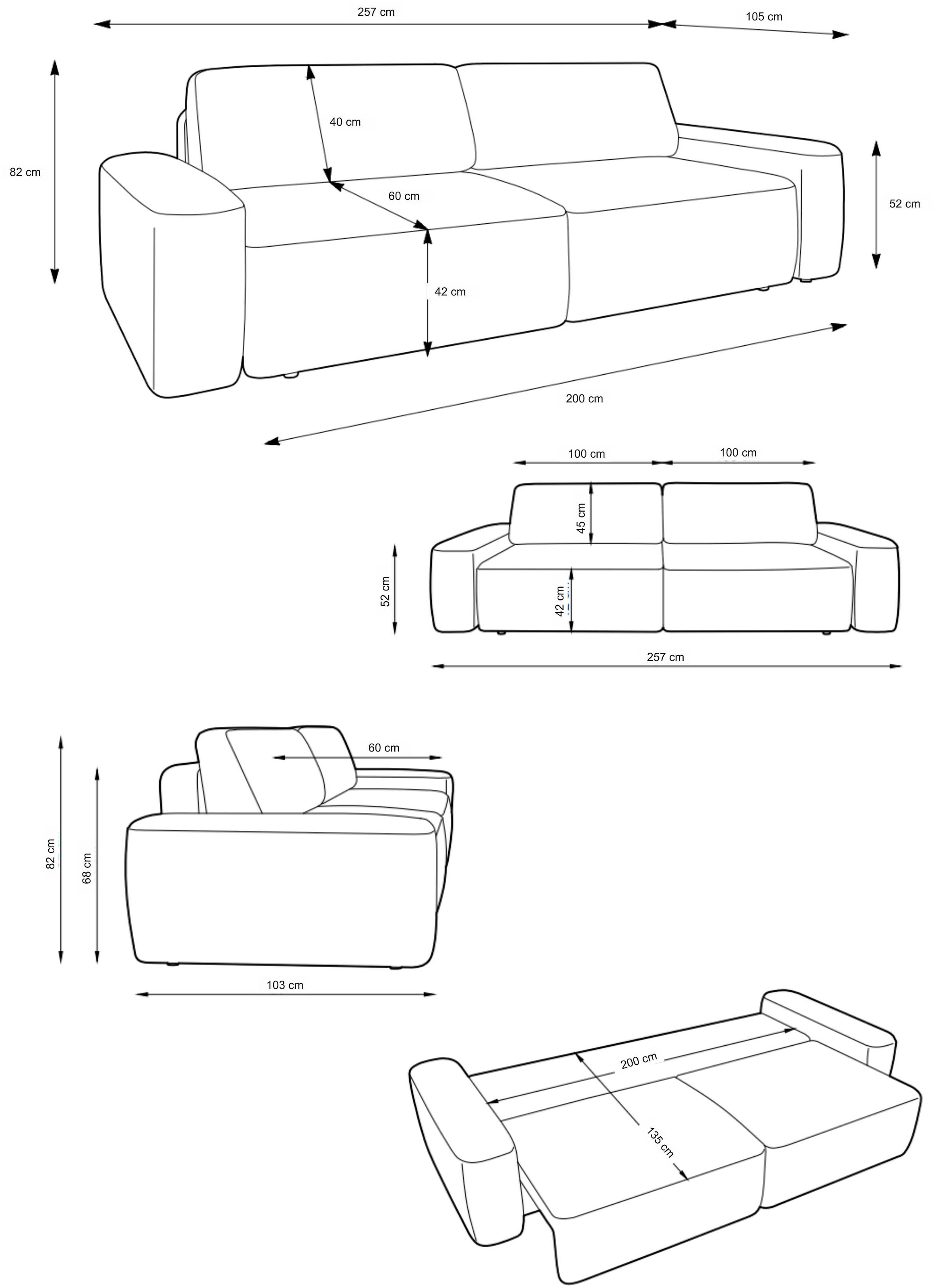 INOSIGN 3-Sitzer »TORGE (257cm), Sofa,Schlafsofa in Cord, Samtvelours, Struktur fein« rundes Design, Schlaffunktion u. Bettkasten, Liegefläche: 135/200 cm