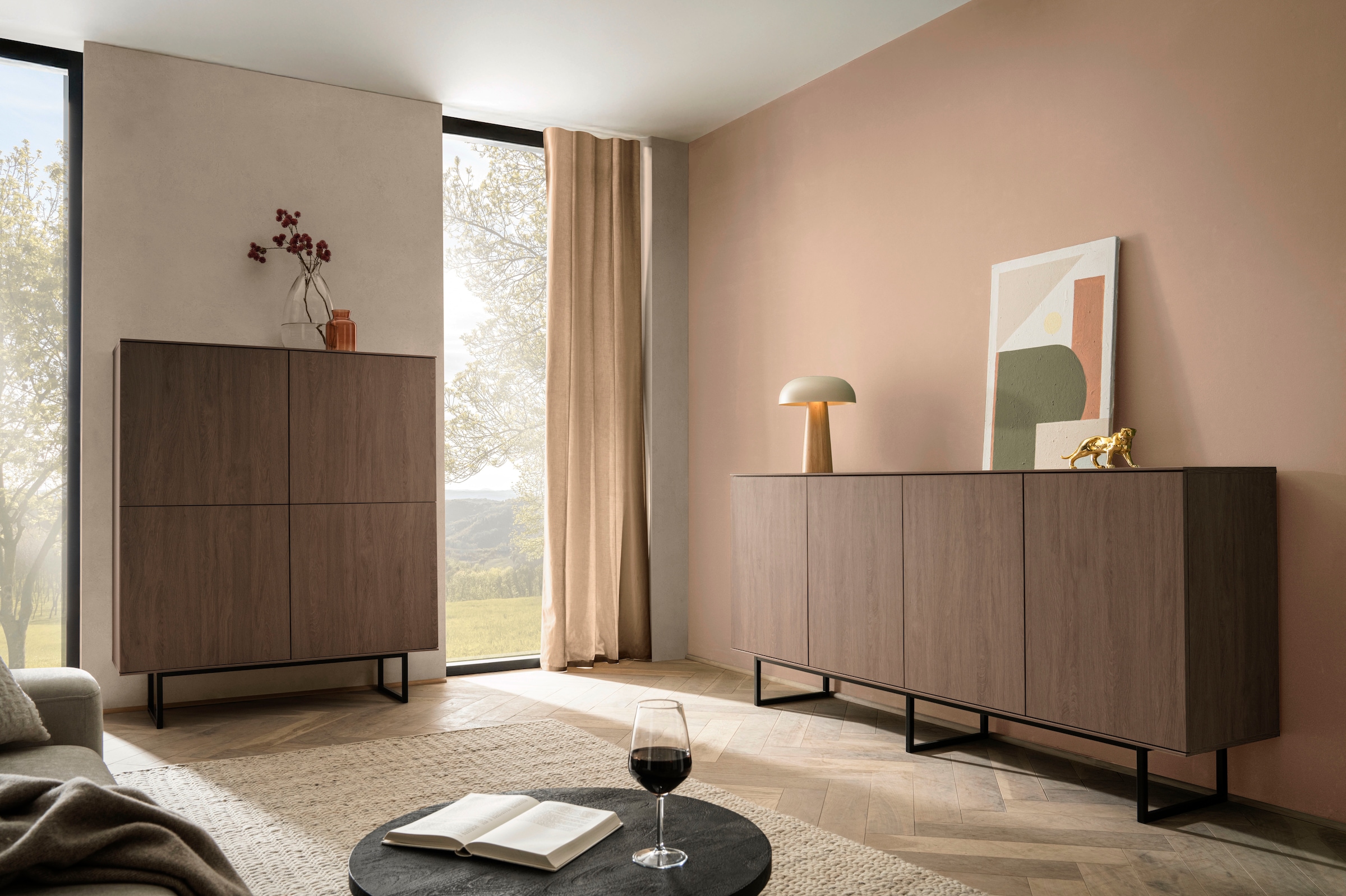 Home affaire Highboard »Lund, moderner Schrank, Kommode mit Kufengestell« optisch dünner Oberboden, hochwertige Optik, ausreichend Stauraum