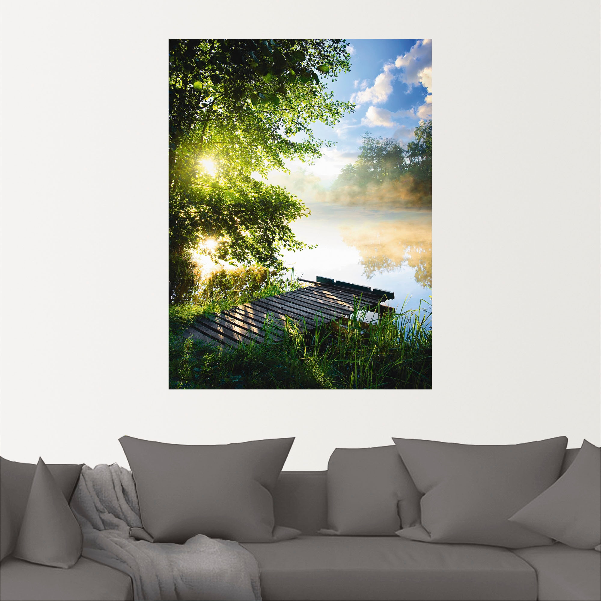 Artland Wandbild »Angelsteg am Morgen«, Gewässer, (1 St.), als Alubild, Outdoorbild, Leinwandbild, Poster, Wandaufkleber
