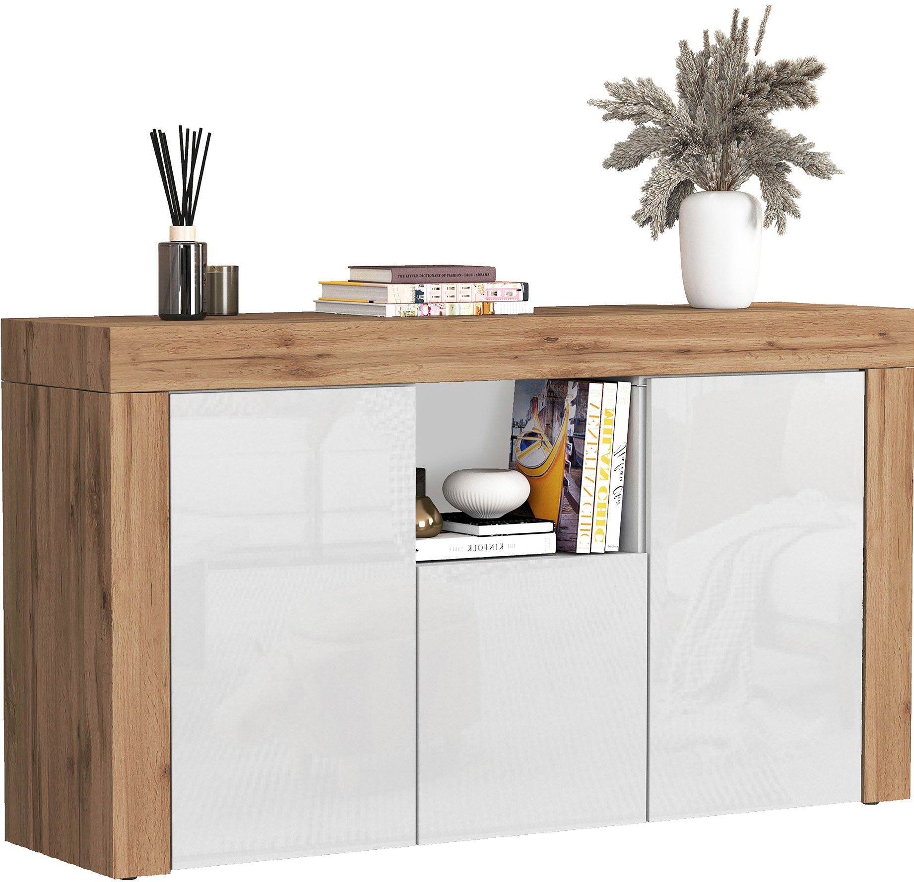 INOSIGN Sideboard »CHRONOS Breite 155 cm mit 3 Türen, 1 offenes und 6 geschlossene Fächer«, (1 St.), Sideboard,Kommode, Schrank, Grifflos mit Push to Open, Made in Italy