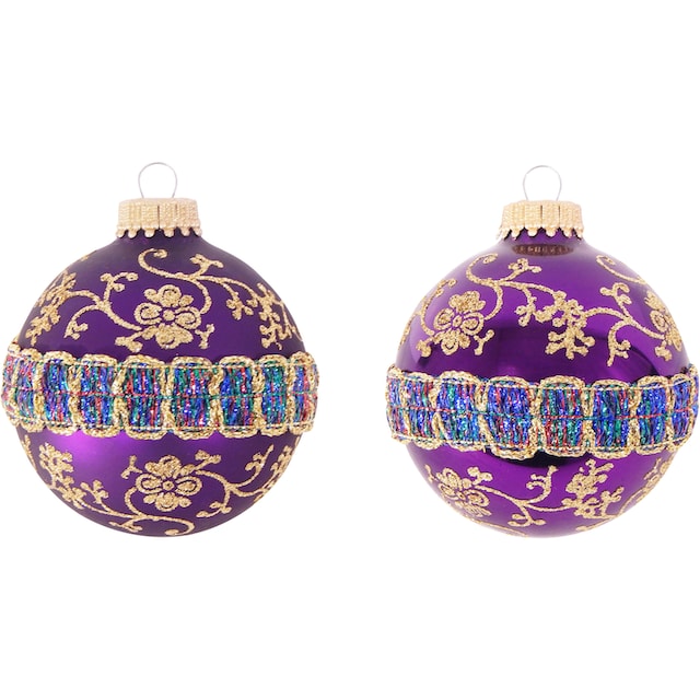 Christbaumkugeln Glitterband Glas«, Lauscha St.), online (Set, mit Weihnachtsbaumkugel Glas Weihnachtsdeko, 4 kaufen & Krebs Christbaumschmuck, Borte »CBK90230,